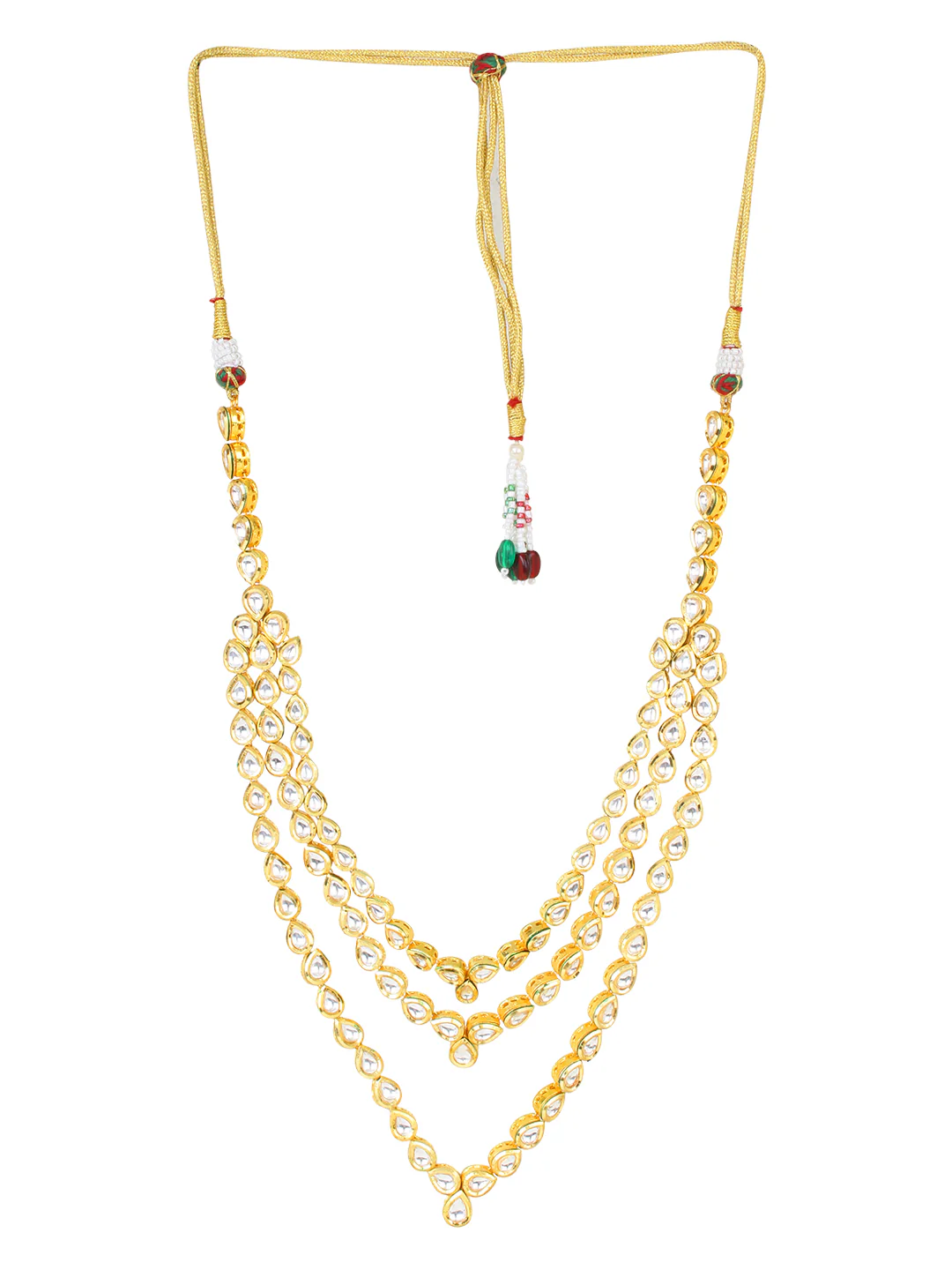 3 layered Bridal Kundan Necklace and Earring set by Leshya - Image 3