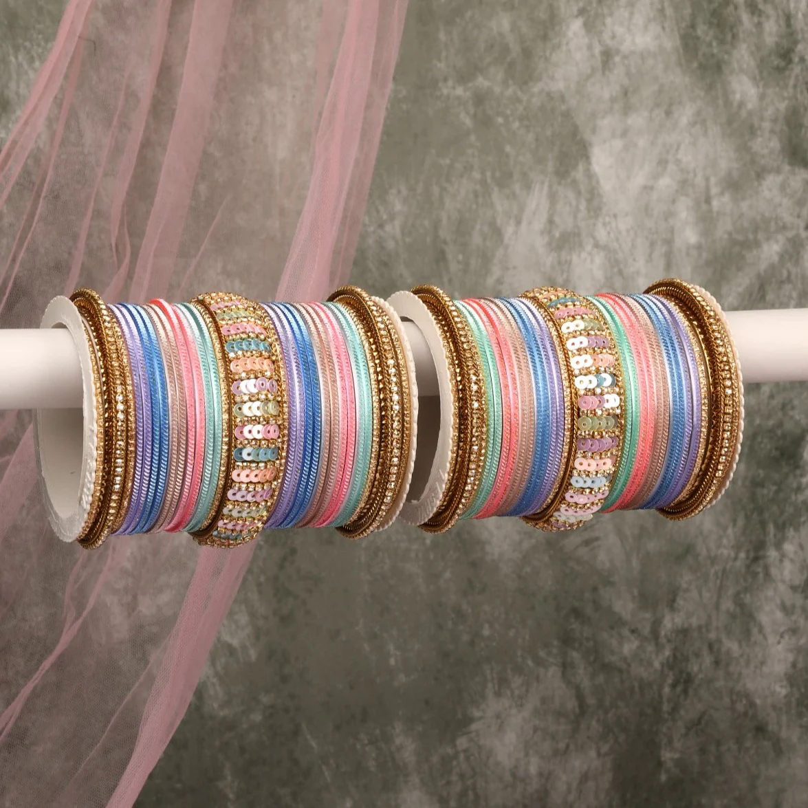 Beautiful Partywear Bangle set with Sequence Work - Image 5