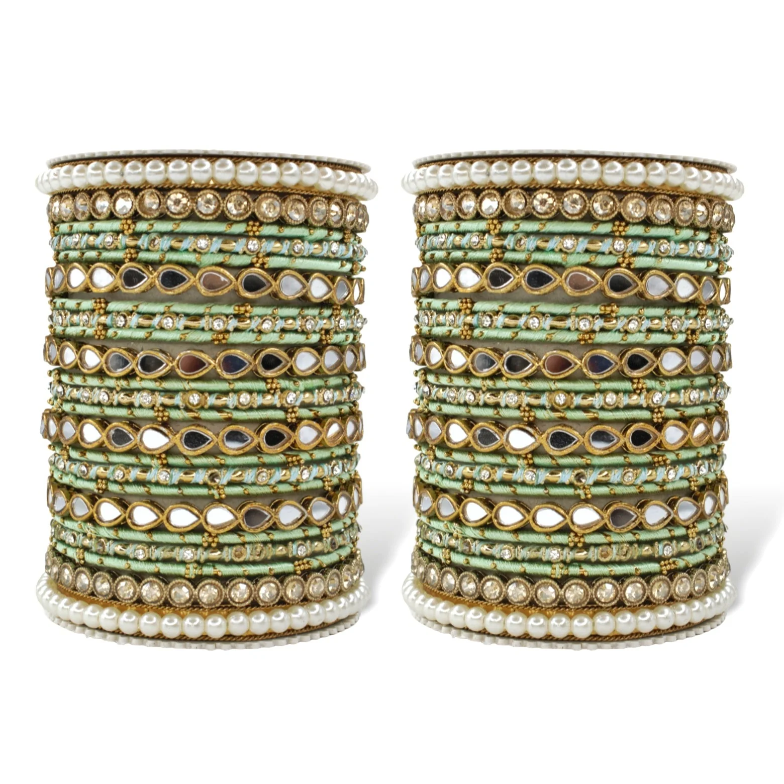Bangle Set with Drop Mirror Kada and Pearl by Leshya - Image 15