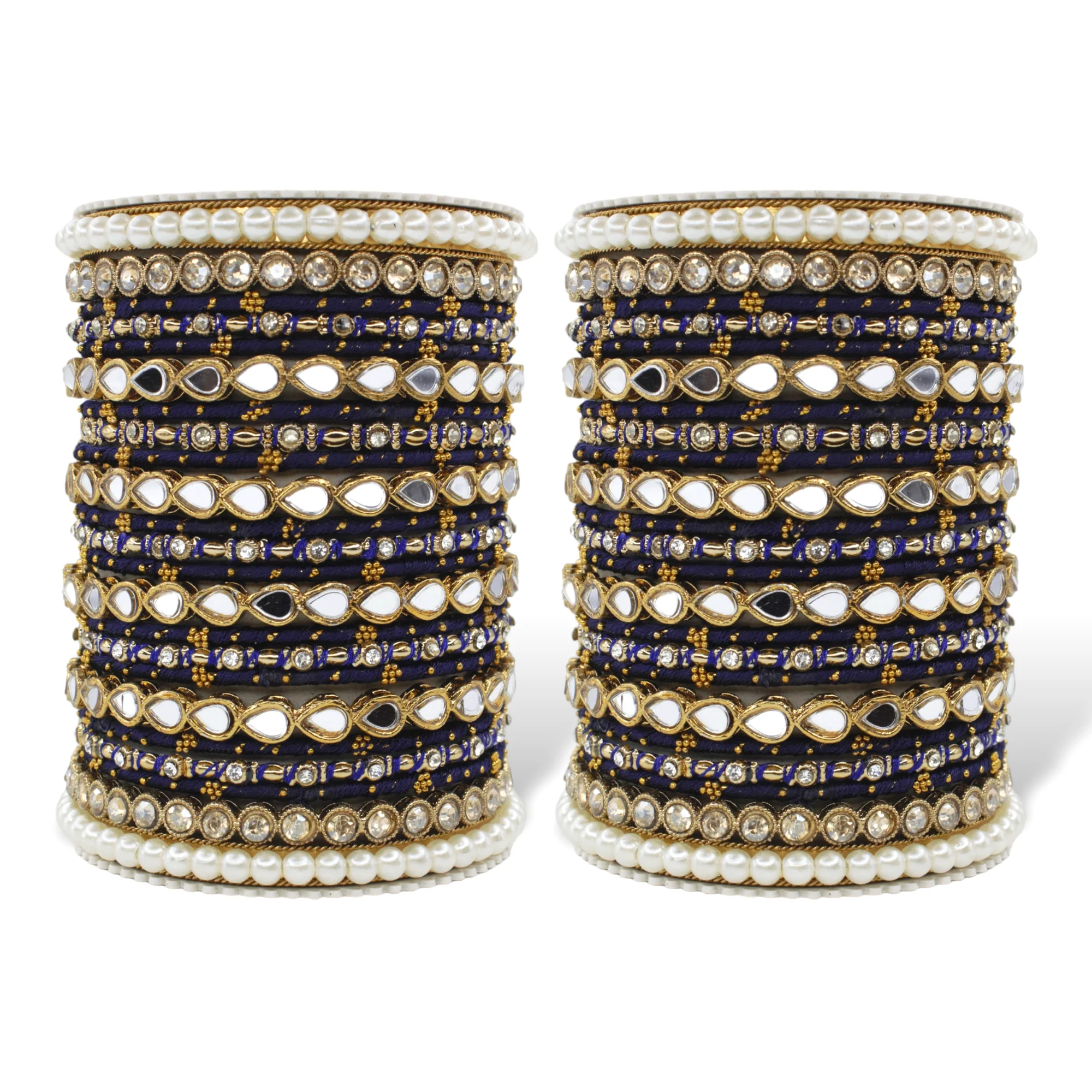 Bangle Set with Drop Mirror Kada and Pearl by Leshya - Image 16