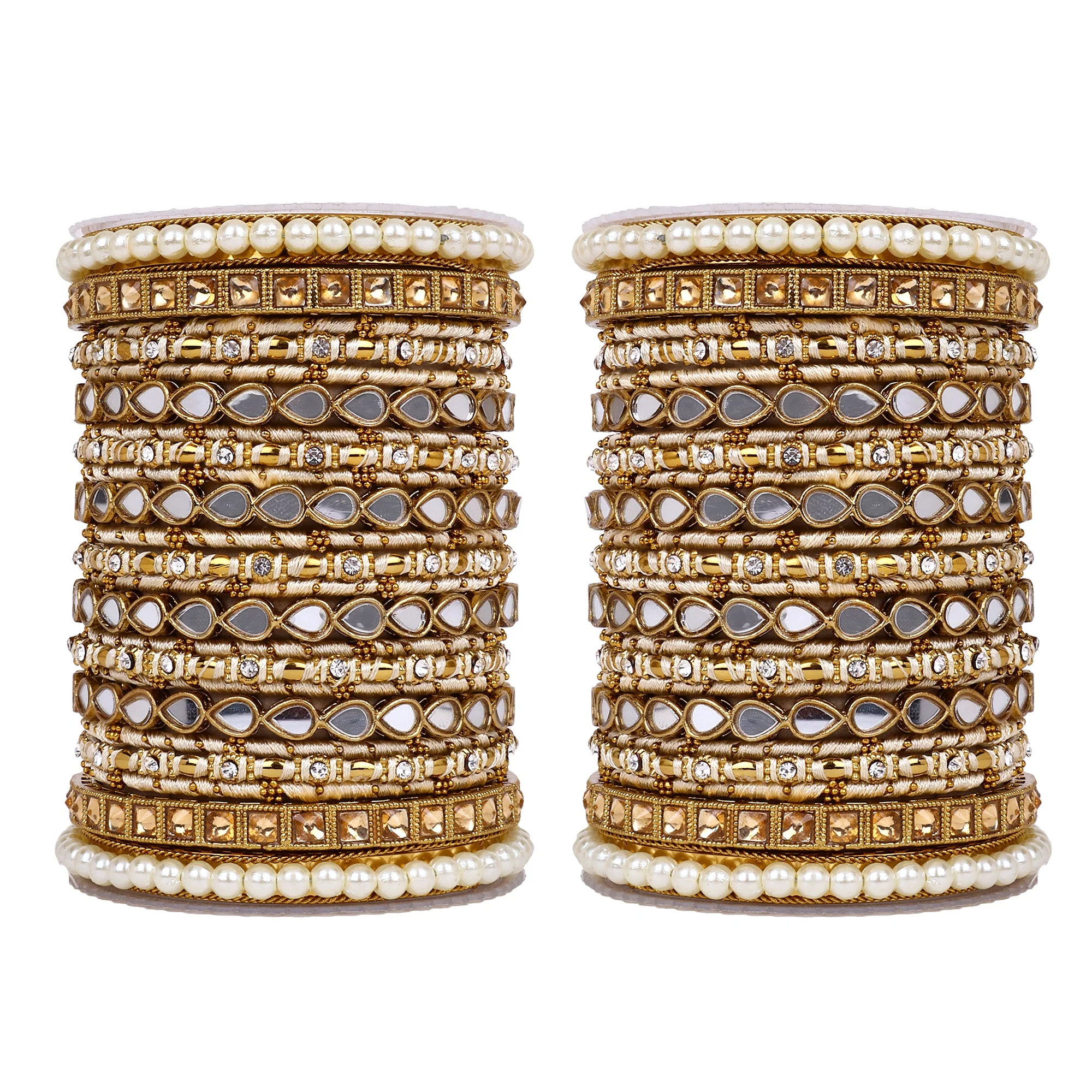 Bangle Set with Drop Mirror Kada and Pearl by Leshya - Image 5