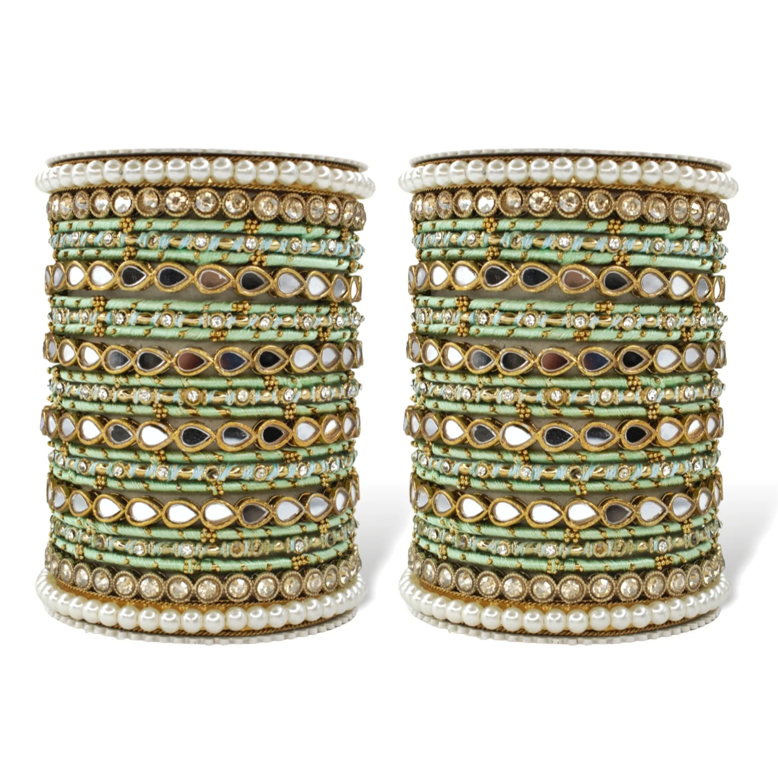 Bangle Set with Drop Mirror Kada and Pearl by Leshya - Image 17