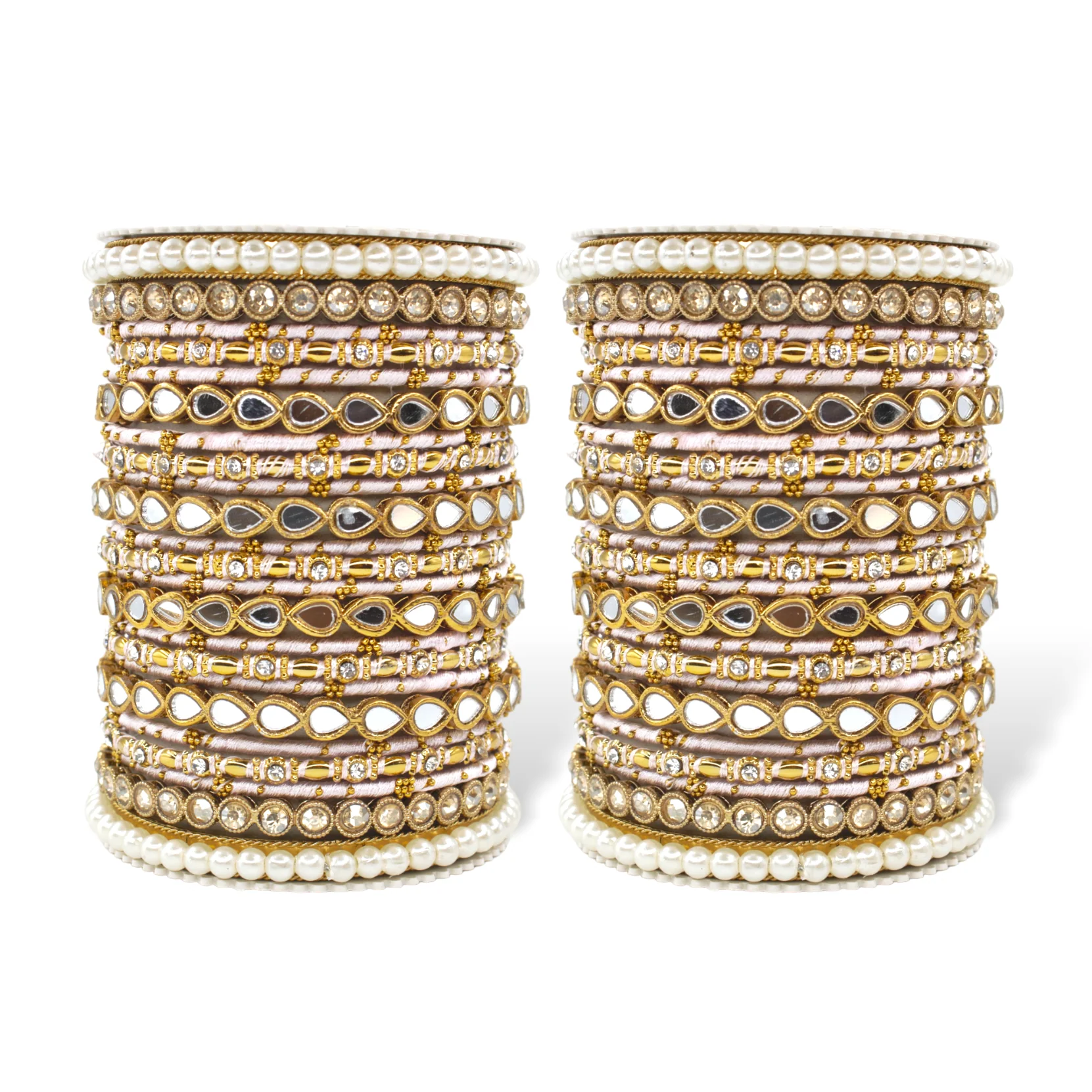 Bangle Set with Drop Mirror Kada and Pearl by Leshya - Image 14
