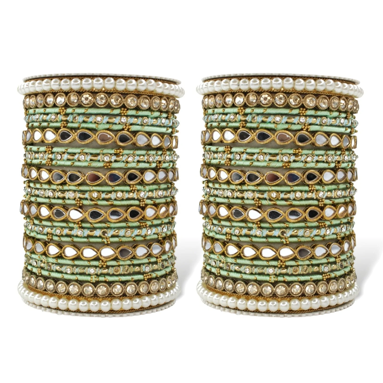 Bangle Set with Drop Mirror Kada and Pearl by Leshya - Image 15