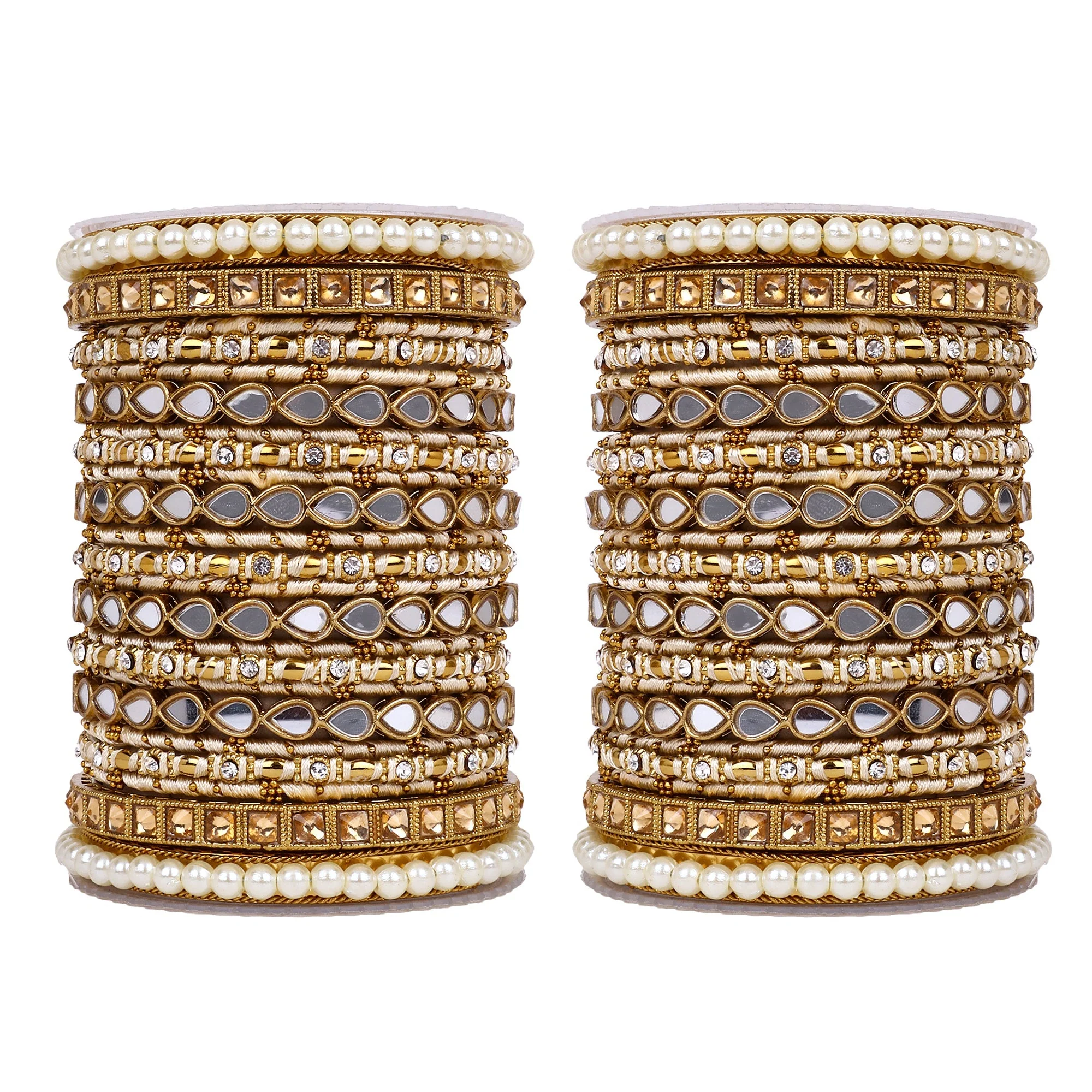 Bangle Set with Drop Mirror Kada and Pearl by Leshya - Image 6
