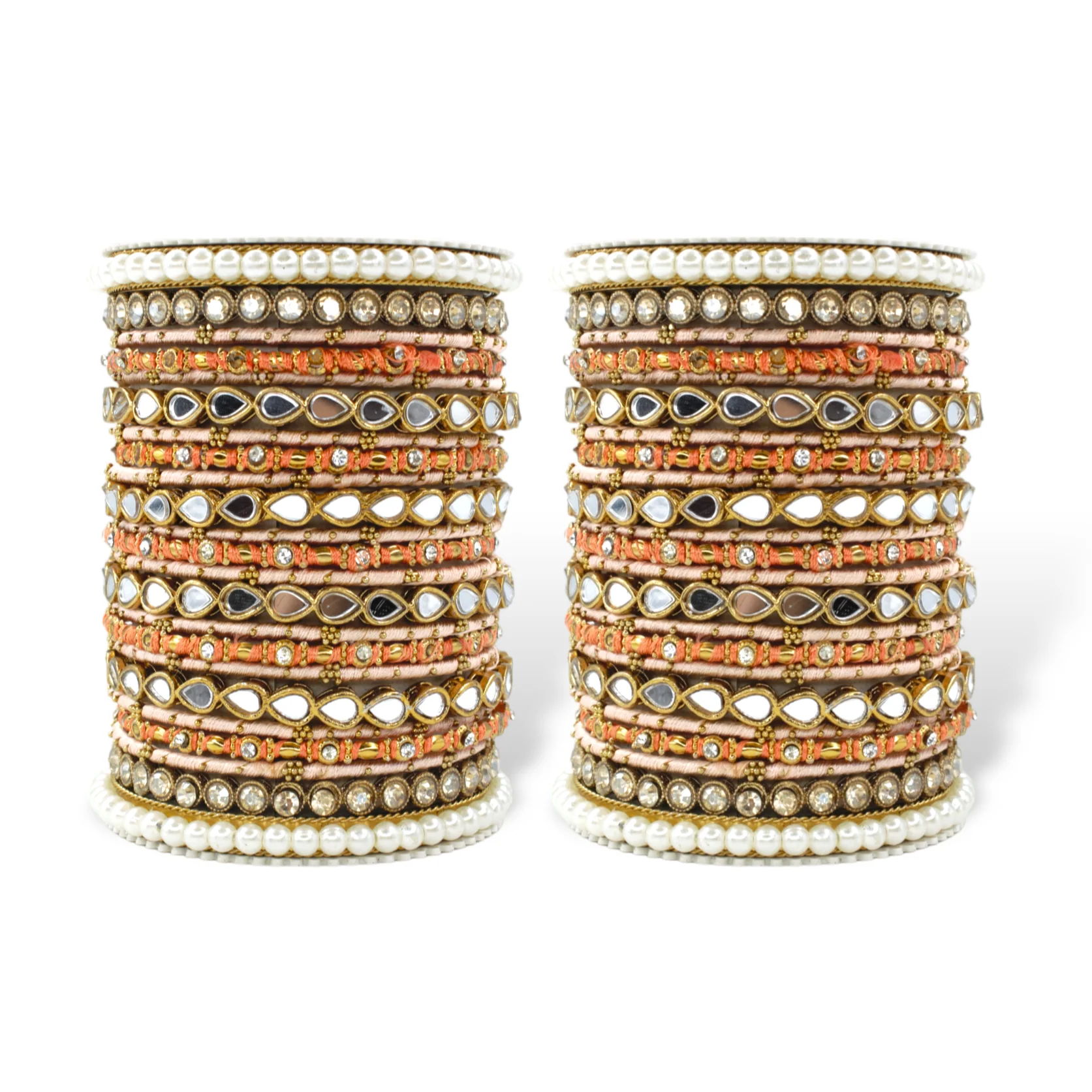 Bangle Set with Drop Mirror Kada and Pearl by Leshya - Image 10