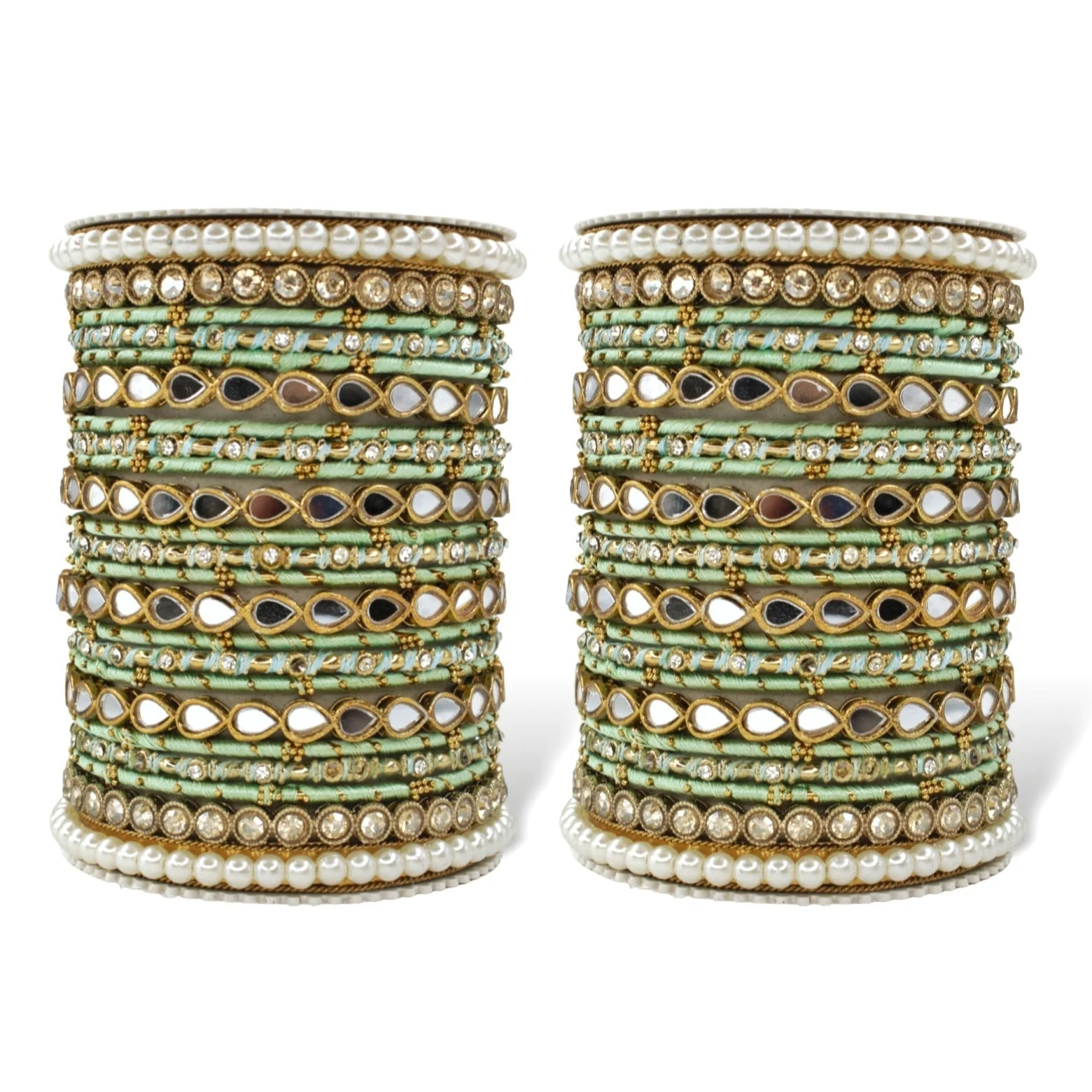 Bangle Set with Drop Mirror Kada and Pearl by Leshya - Image 15