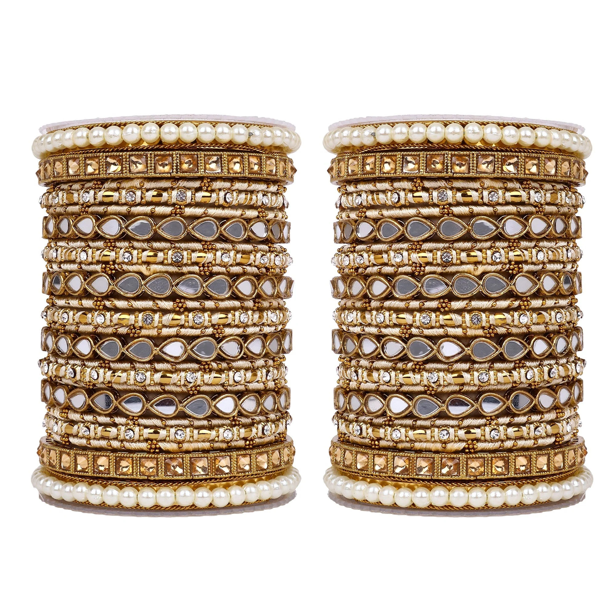 Bangle Set with Drop Mirror Kada and Pearl by Leshya - Image 7