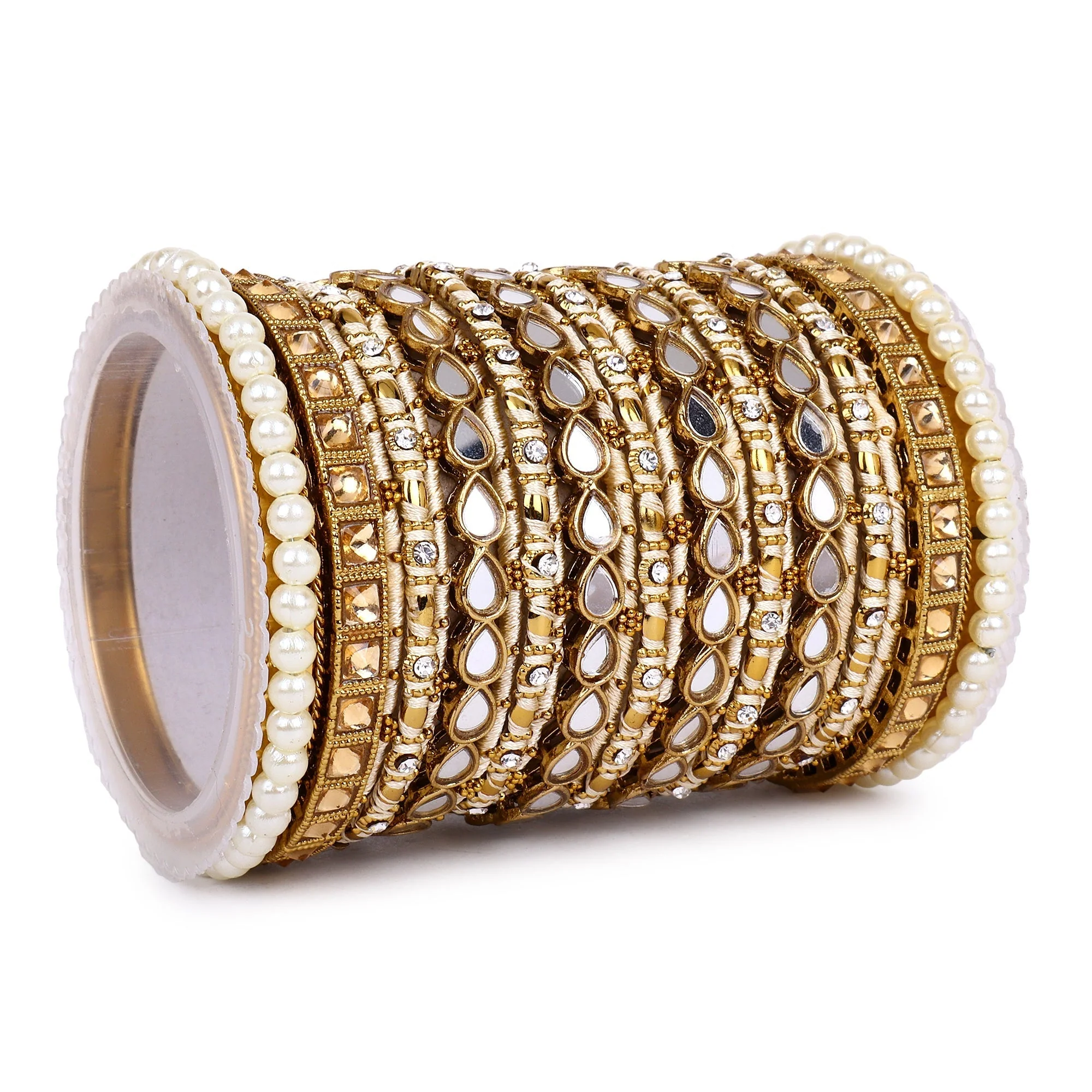 Bangle Set with Drop Mirror Kada and Pearl by Leshya - Image 8