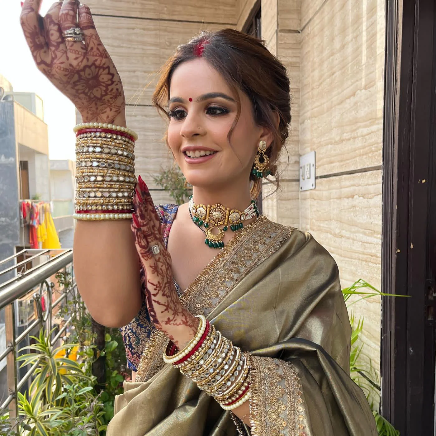 Bangle Set with Drop Mirror Kada and Pearl by Leshya - Image 3