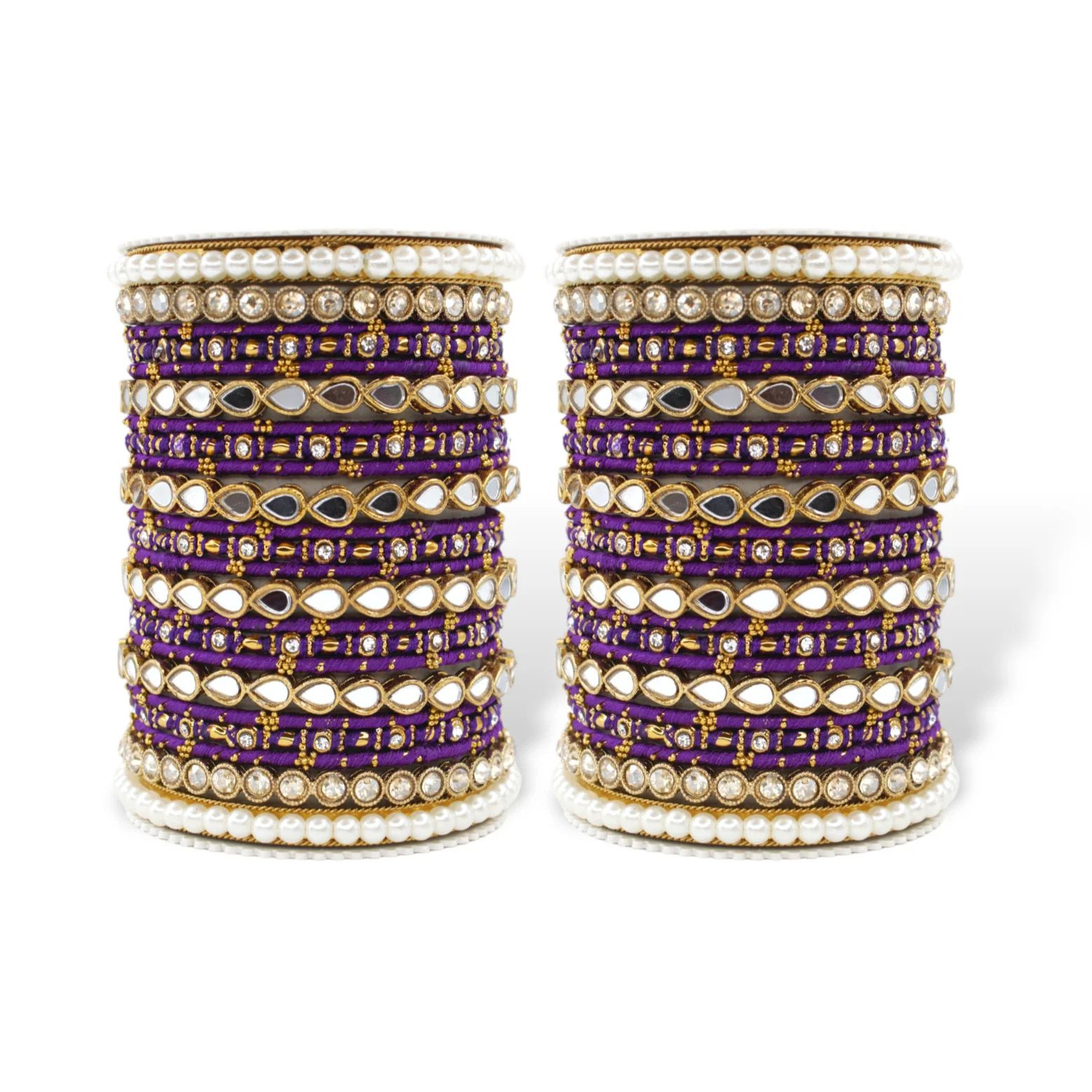 Bangle Set with Drop Mirror Kada and Pearl by Leshya - Image 12