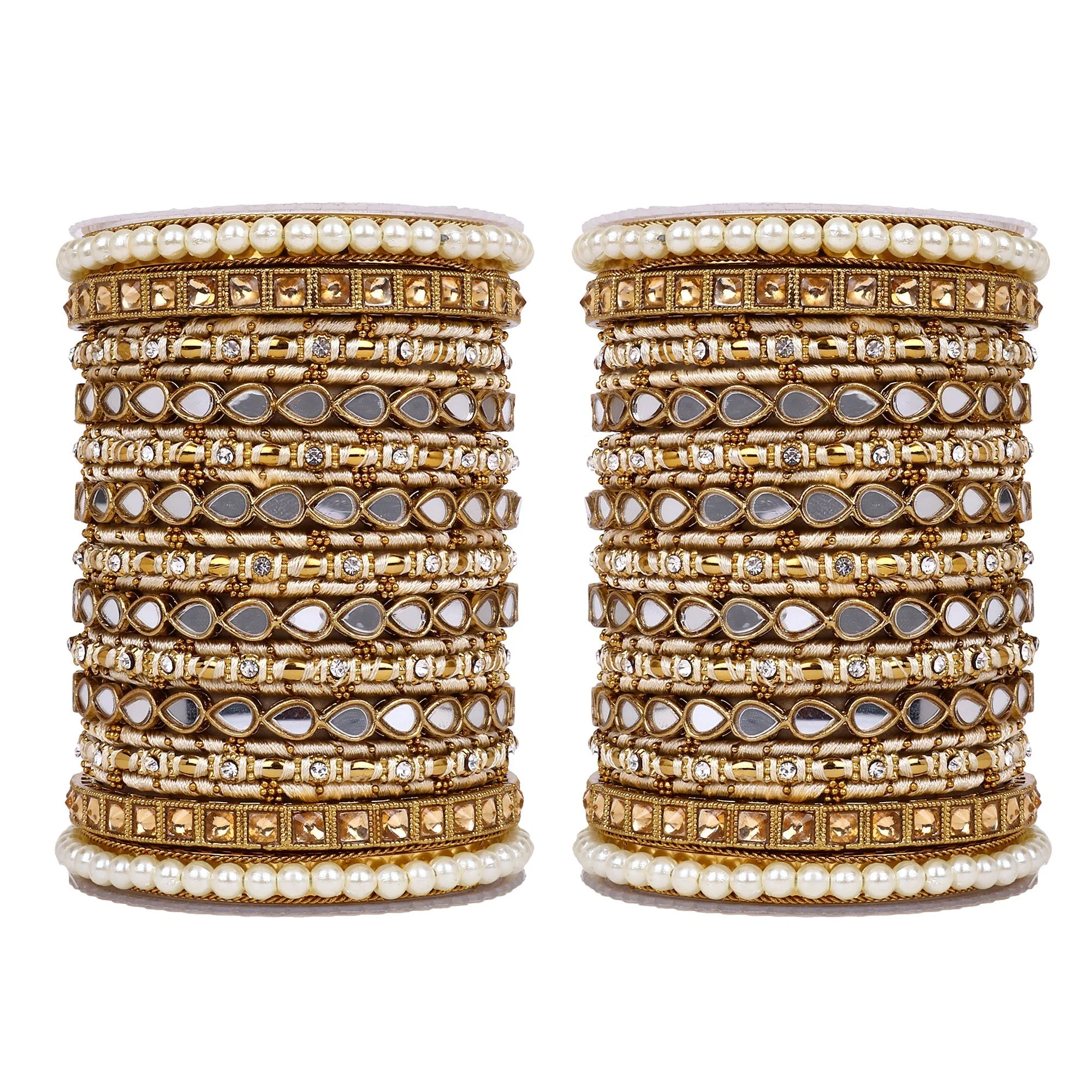 Bangle Set with Drop Mirror Kada and Pearl by Leshya - Image 8