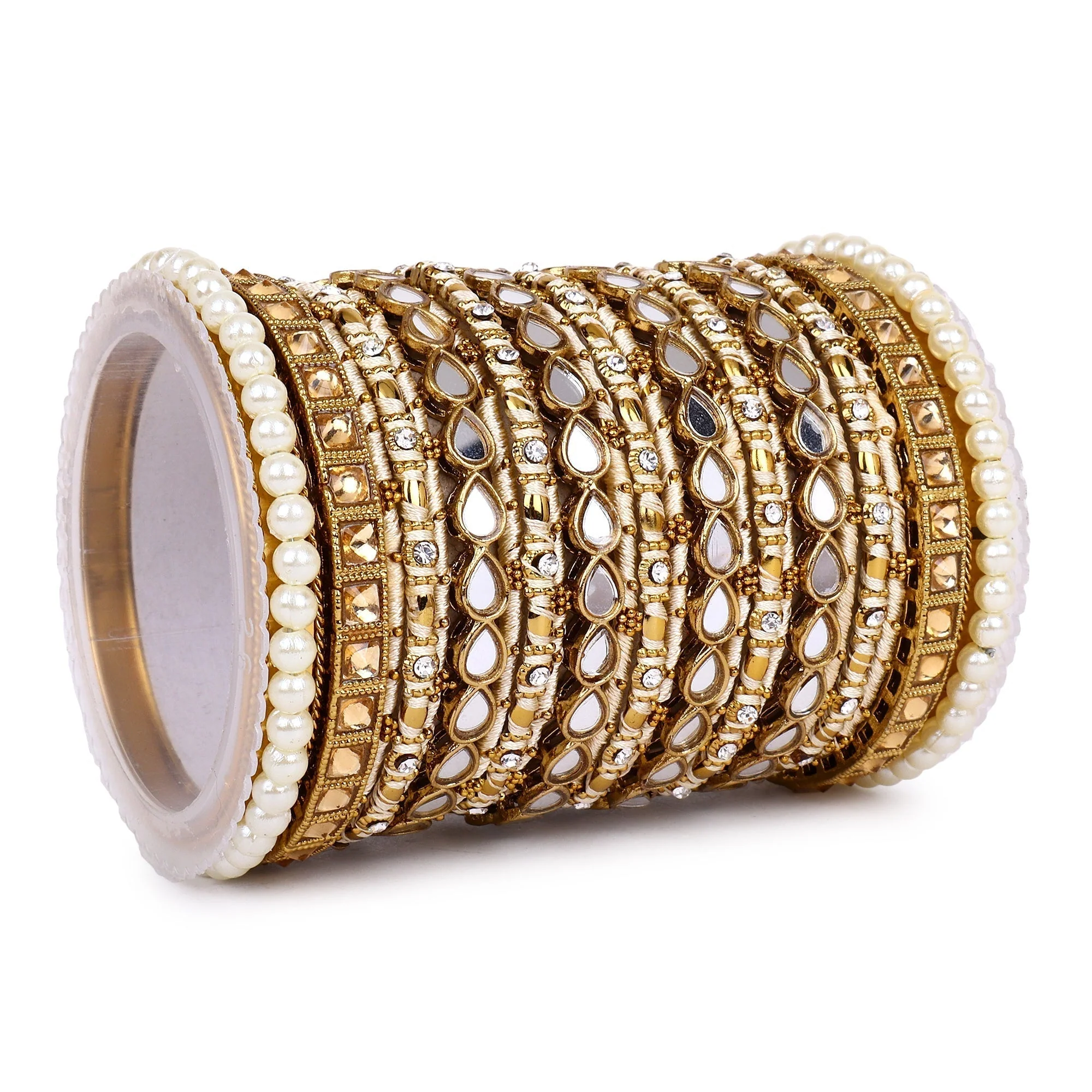 Bangle Set with Drop Mirror Kada and Pearl by Leshya - Image 10
