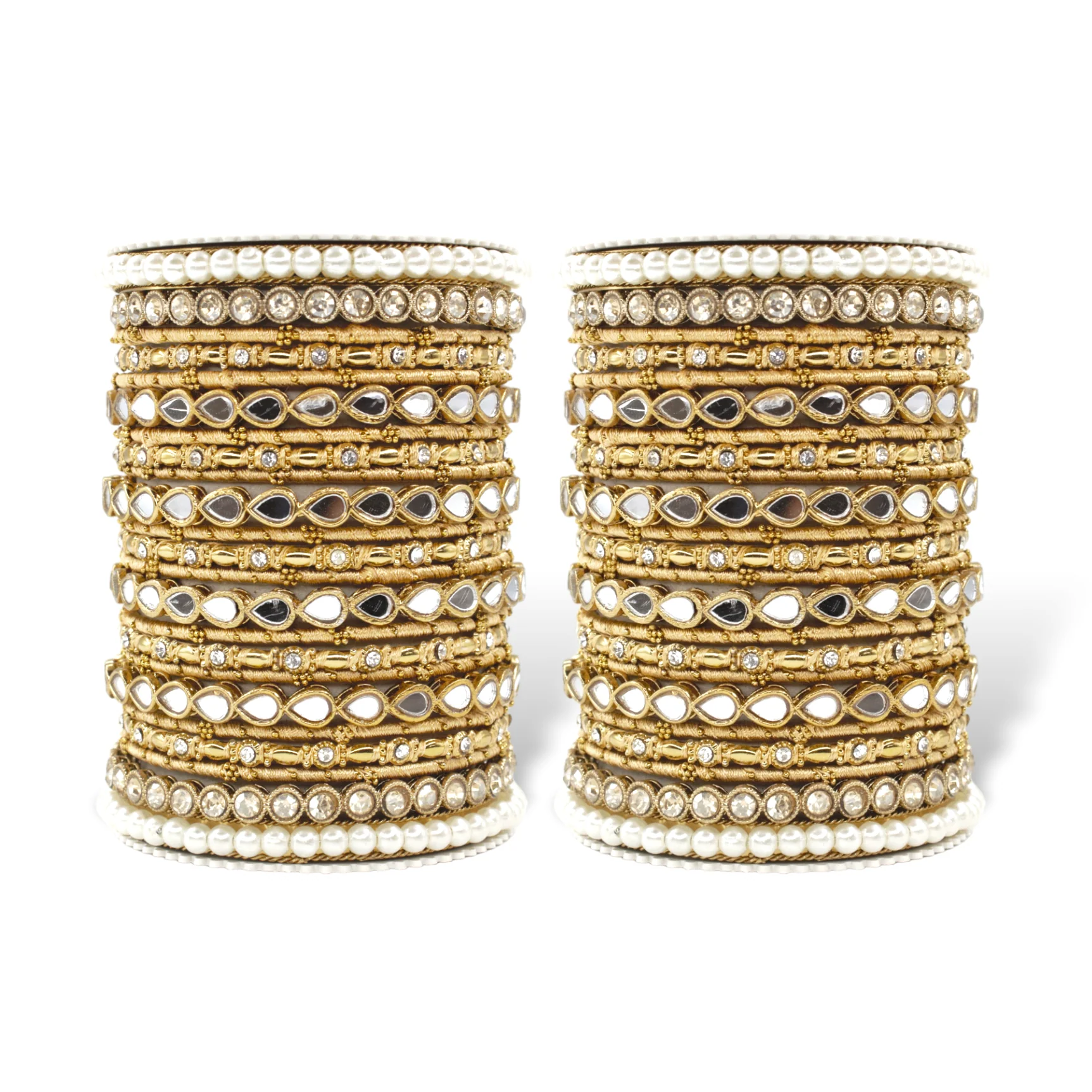 Bangle Set with Drop Mirror Kada and Pearl by Leshya - Image 11