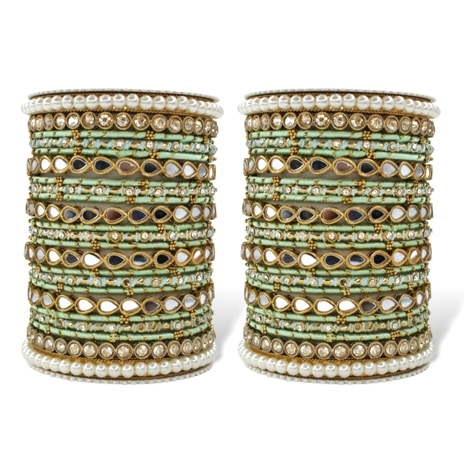 Bangle Set with Drop Mirror Kada and Pearl by Leshya - Image 15