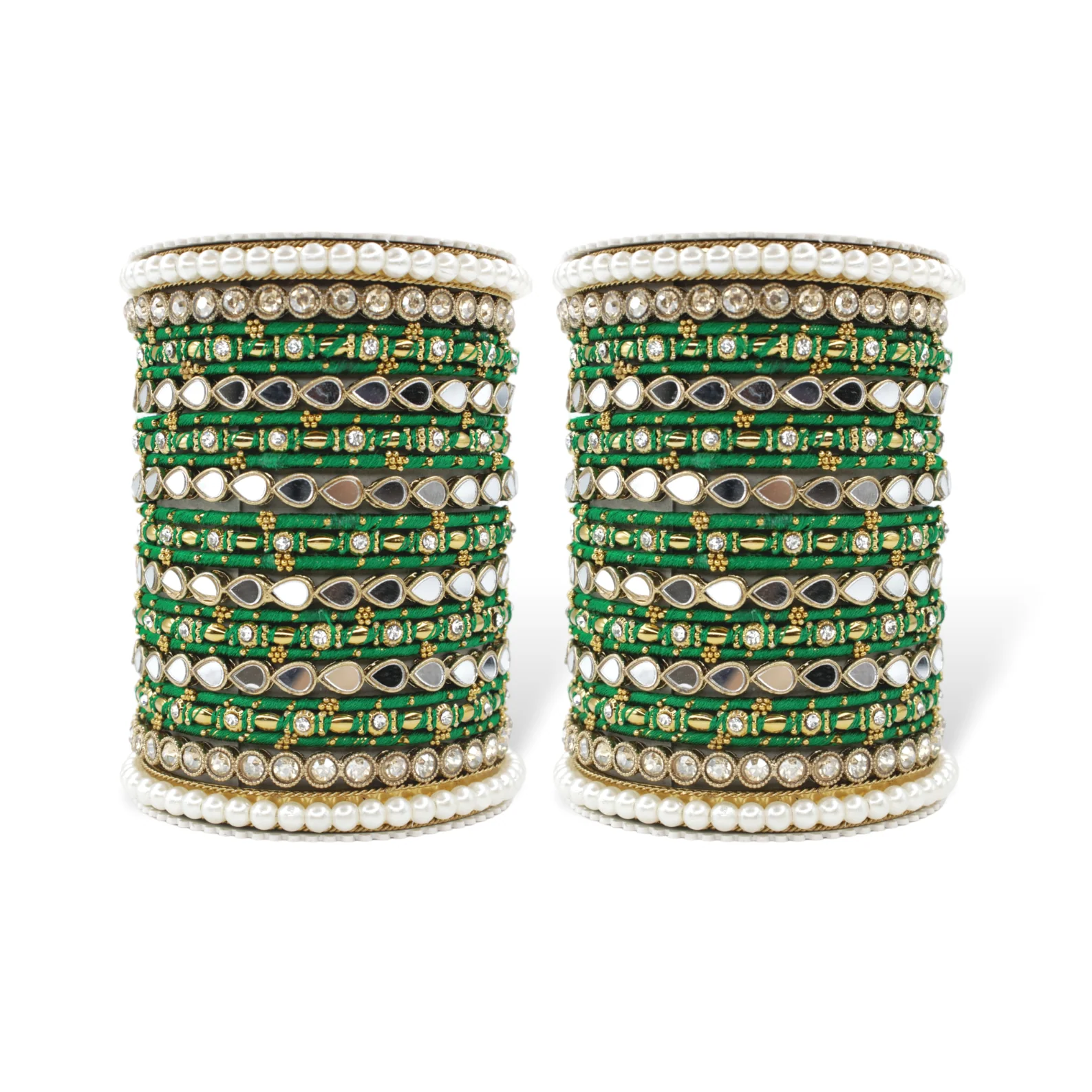 Bangle Set with Drop Mirror Kada and Pearl by Leshya - Image 3