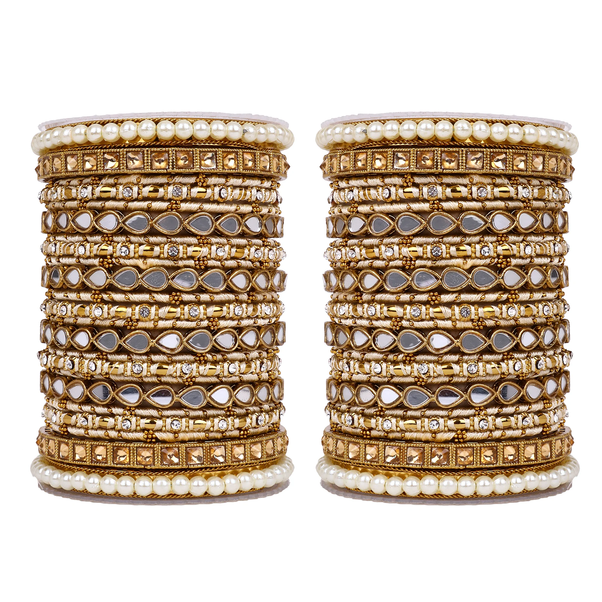 Bangle Set with Drop Mirror Kada and Pearl by Leshya - Image 5