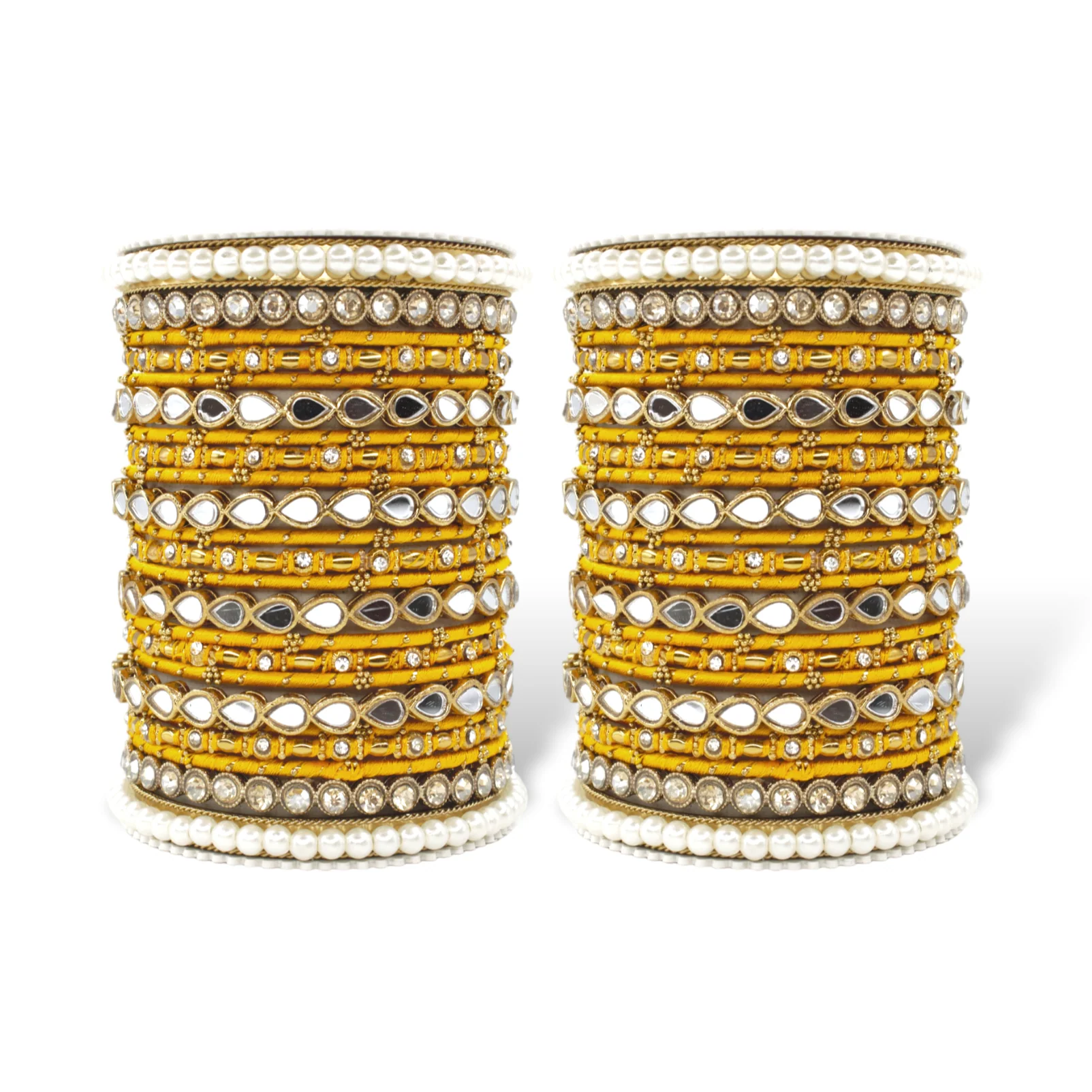 Bangle Set with Drop Mirror Kada and Pearl by Leshya - Image 14