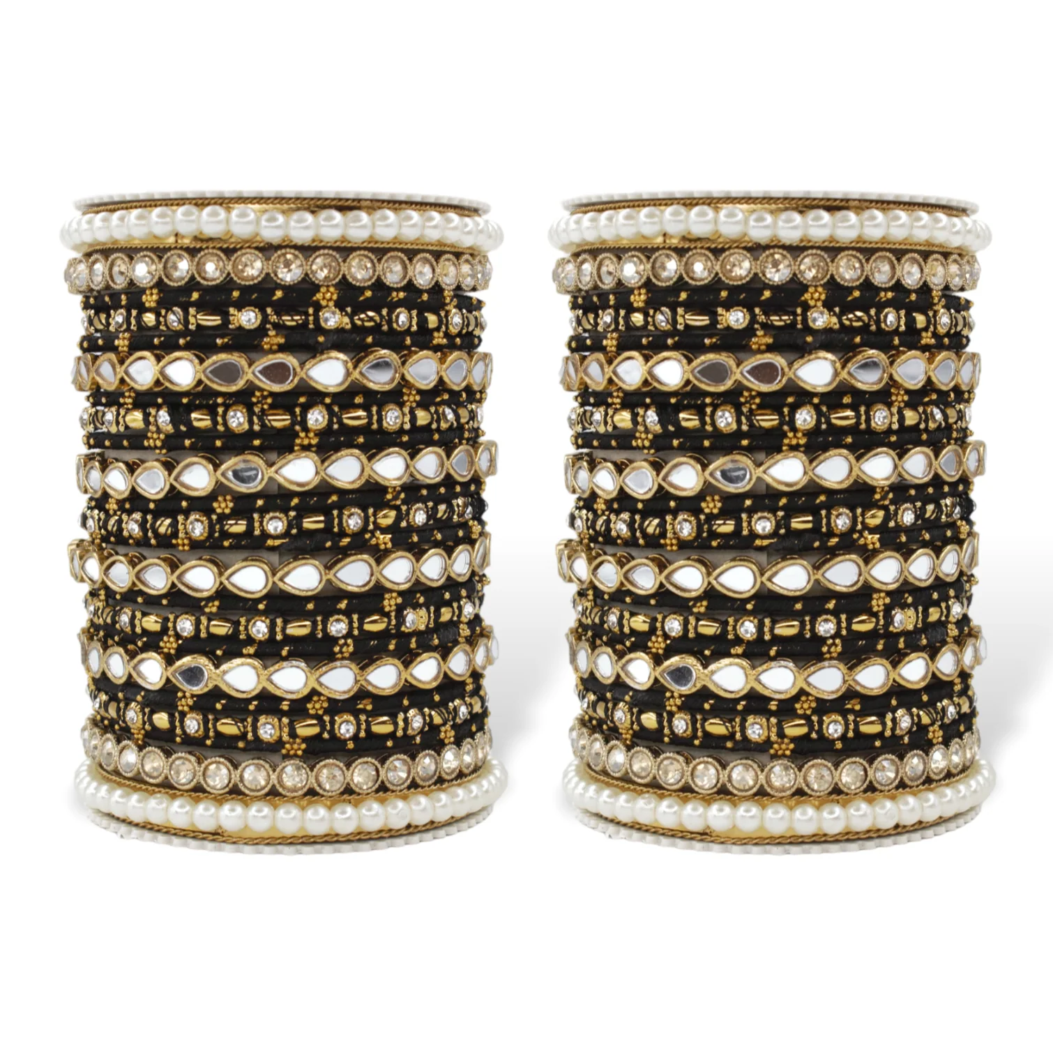Bangle Set with Drop Mirror Kada and Pearl by Leshya - Image 2