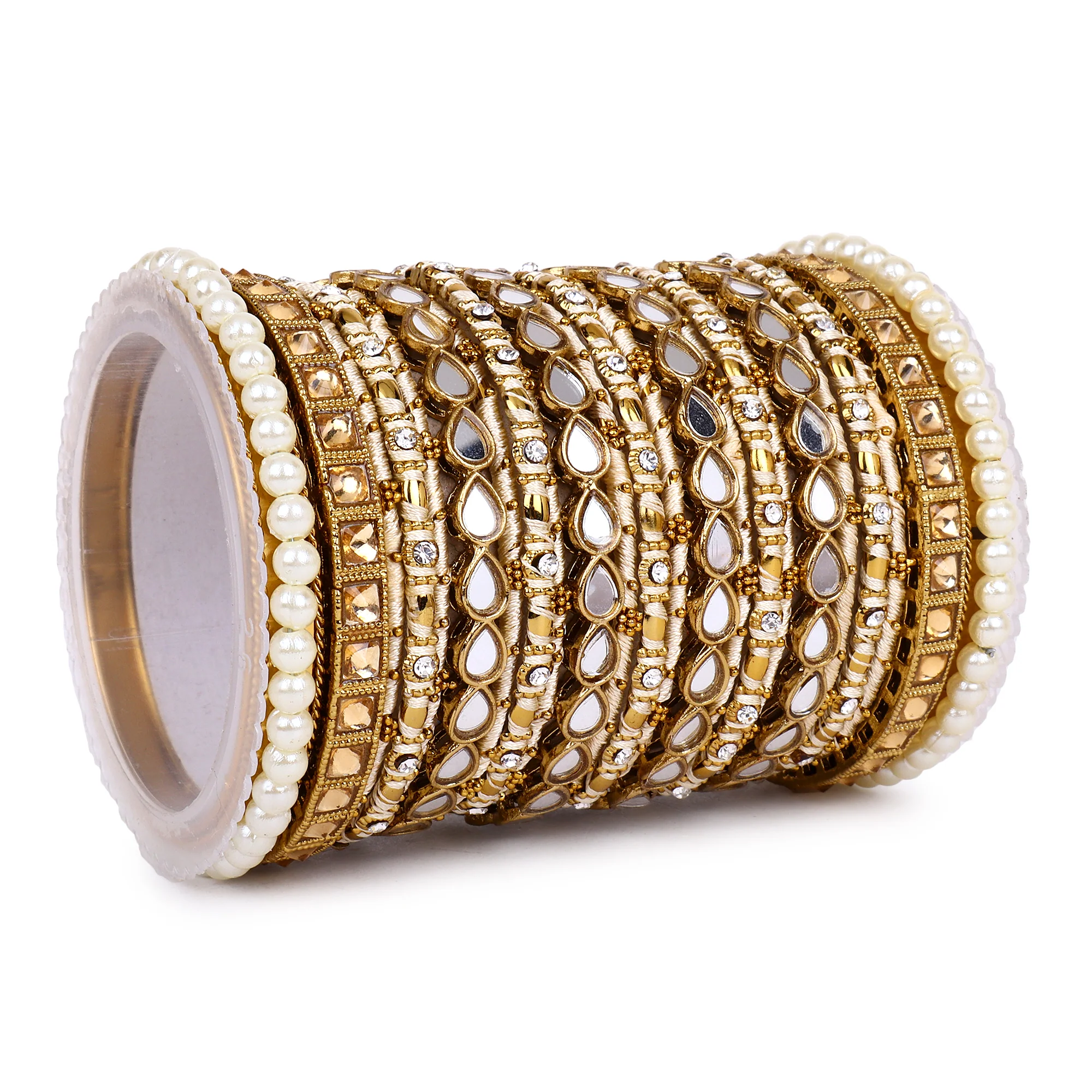 Bangle Set with Drop Mirror Kada and Pearl by Leshya - Image 6