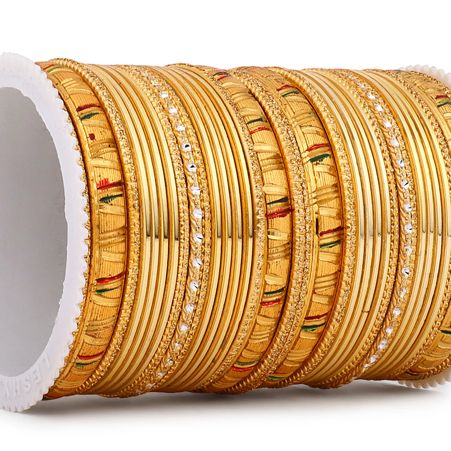 Shining Bangle Set with Golden Meenakari Kada by Leshya - Image 5