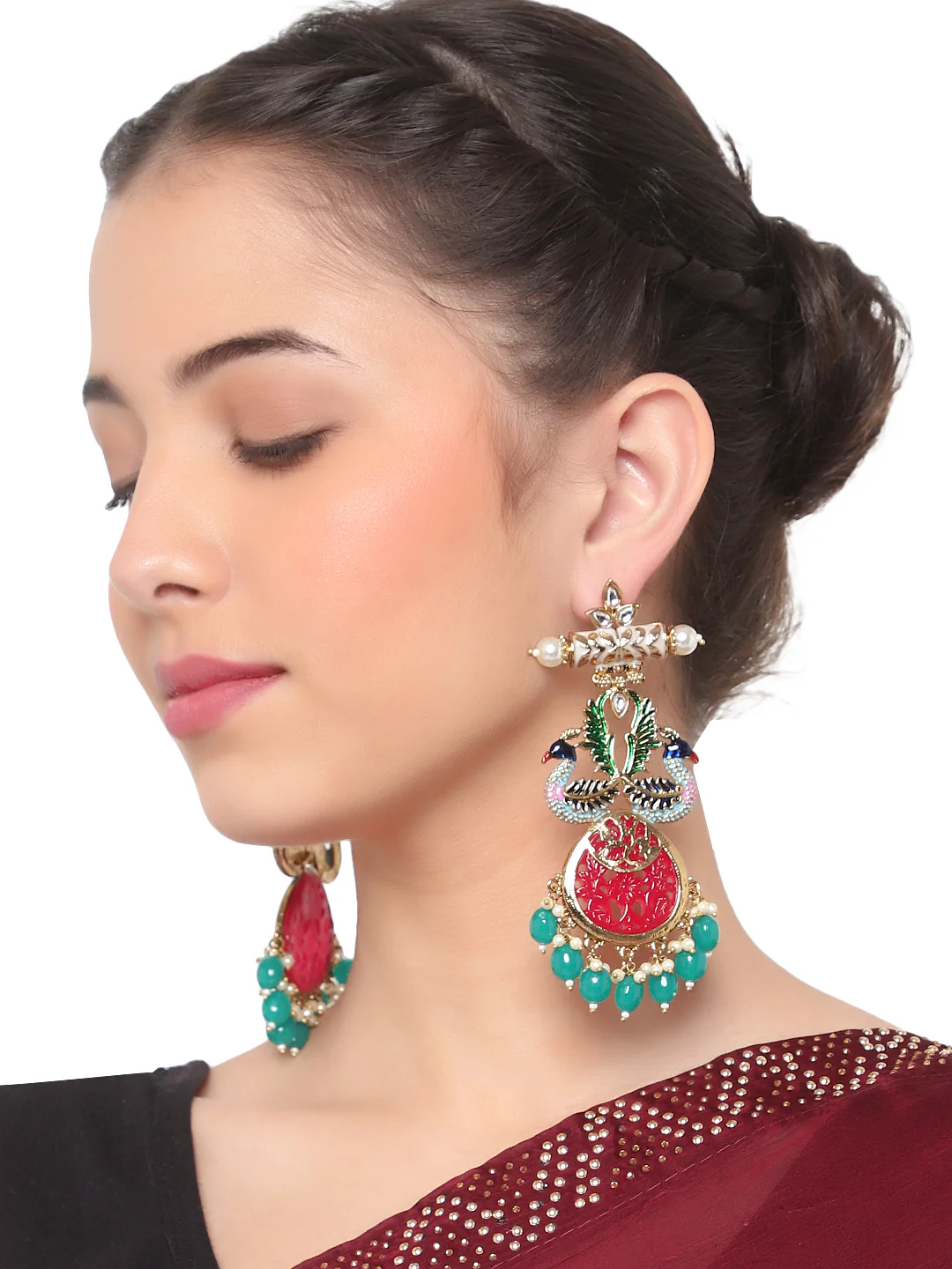 Beaded Jhumki Earring with Glass Stone by Leshya - Image 3