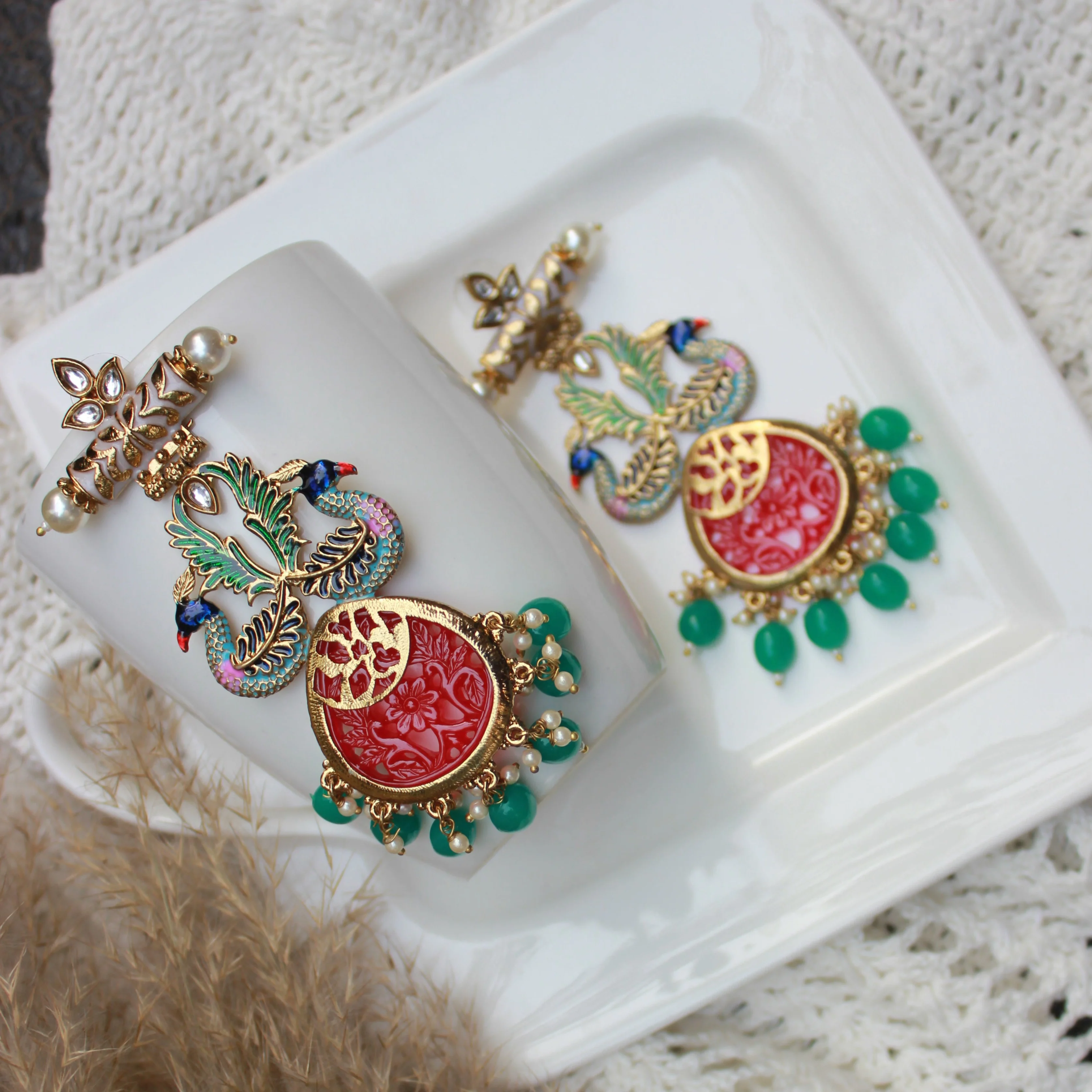Beaded Jhumki Earring with Glass Stone by Leshya - Image 4
