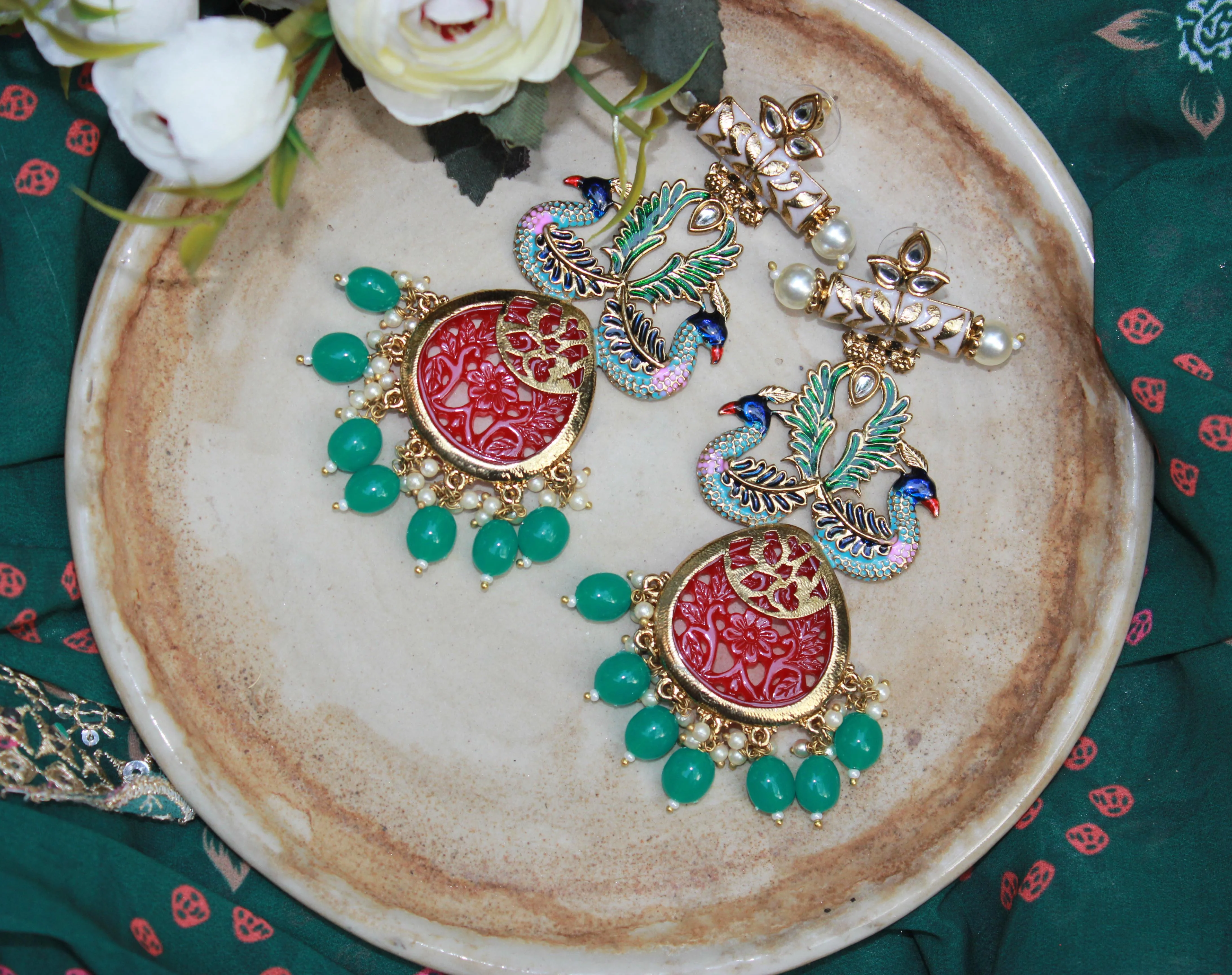 Beaded Jhumki Earring with Glass Stone by Leshya - Image 5
