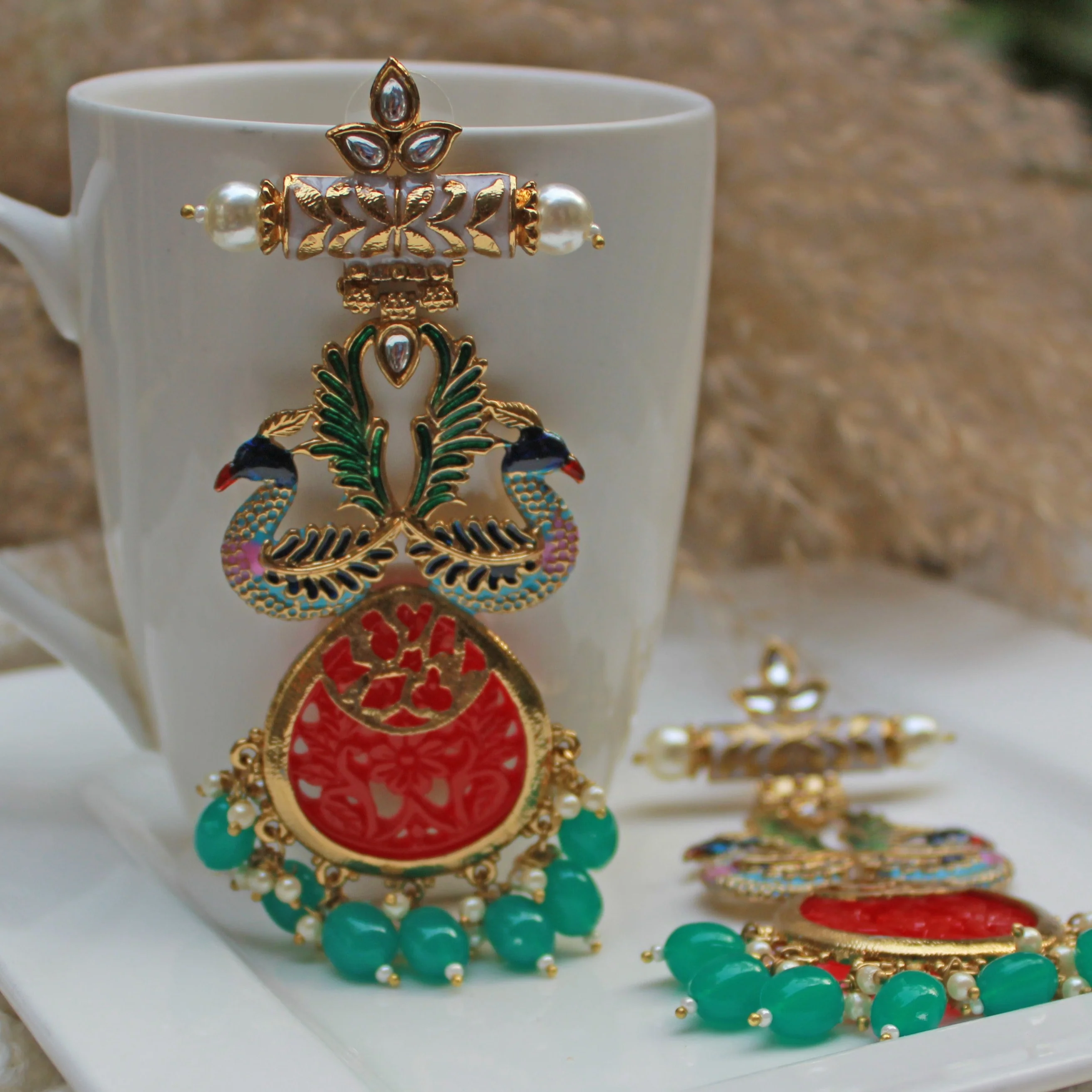 Beaded Jhumki Earring with Glass Stone by Leshya - Image 7