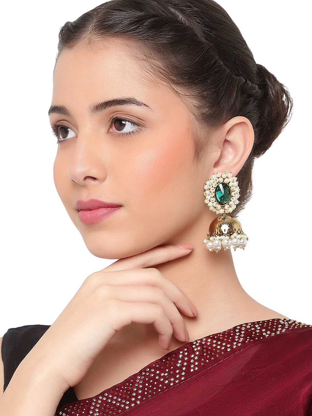 Beaded Jhumki Earring with Glass Stone by Leshya - Image 4