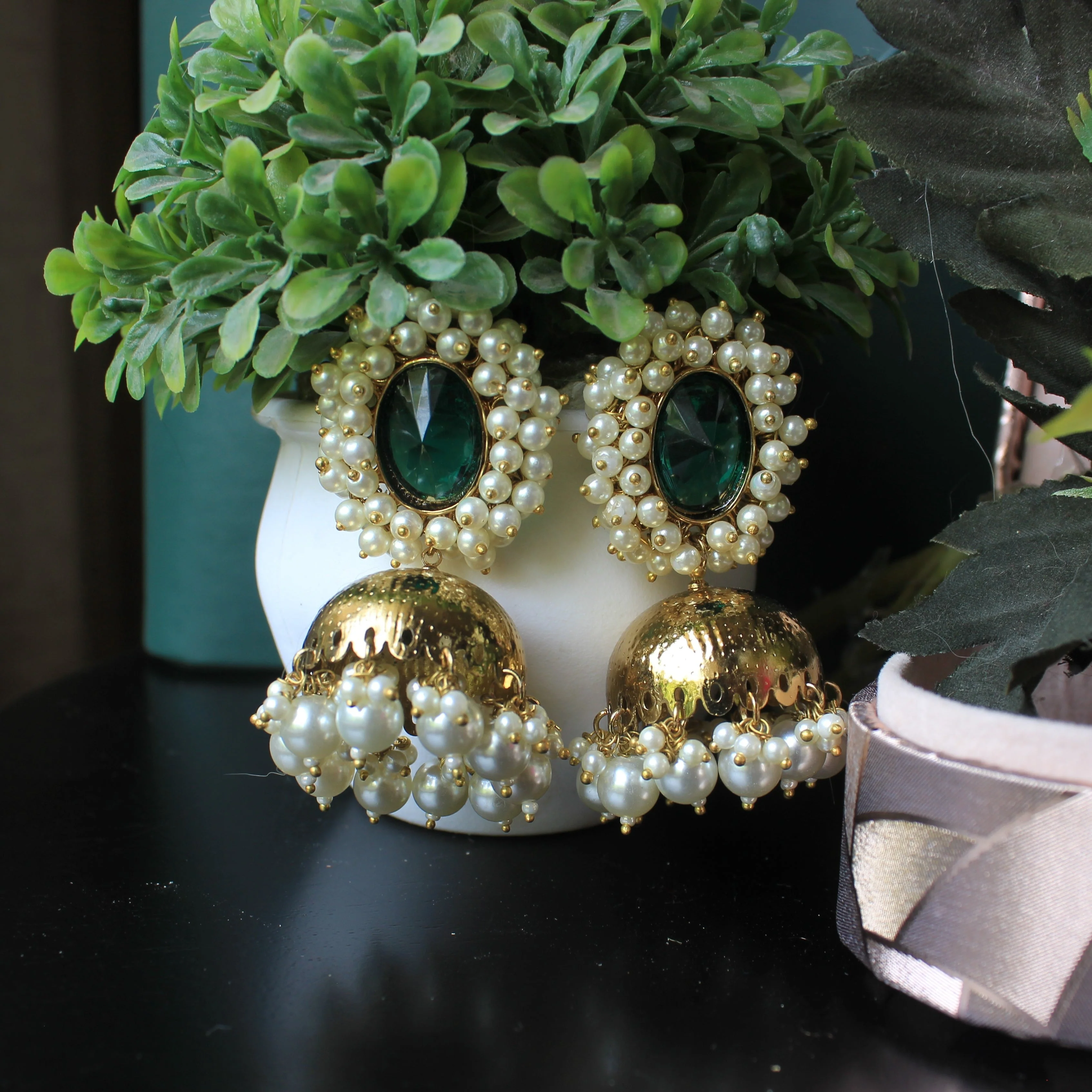 Beaded Jhumki Earring with Glass Stone by Leshya - Image 7