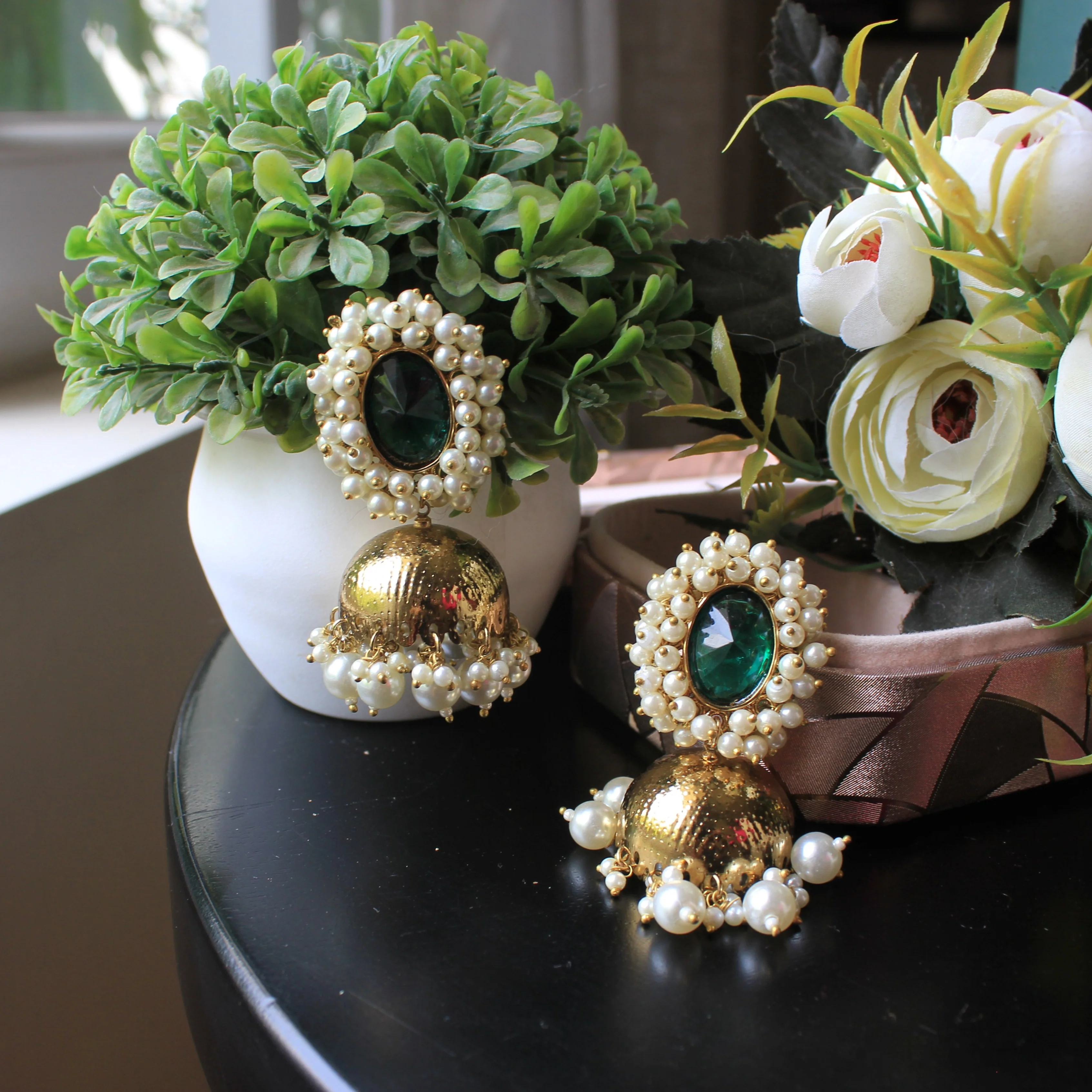 Beaded Jhumki Earring with Glass Stone by Leshya - Image 6
