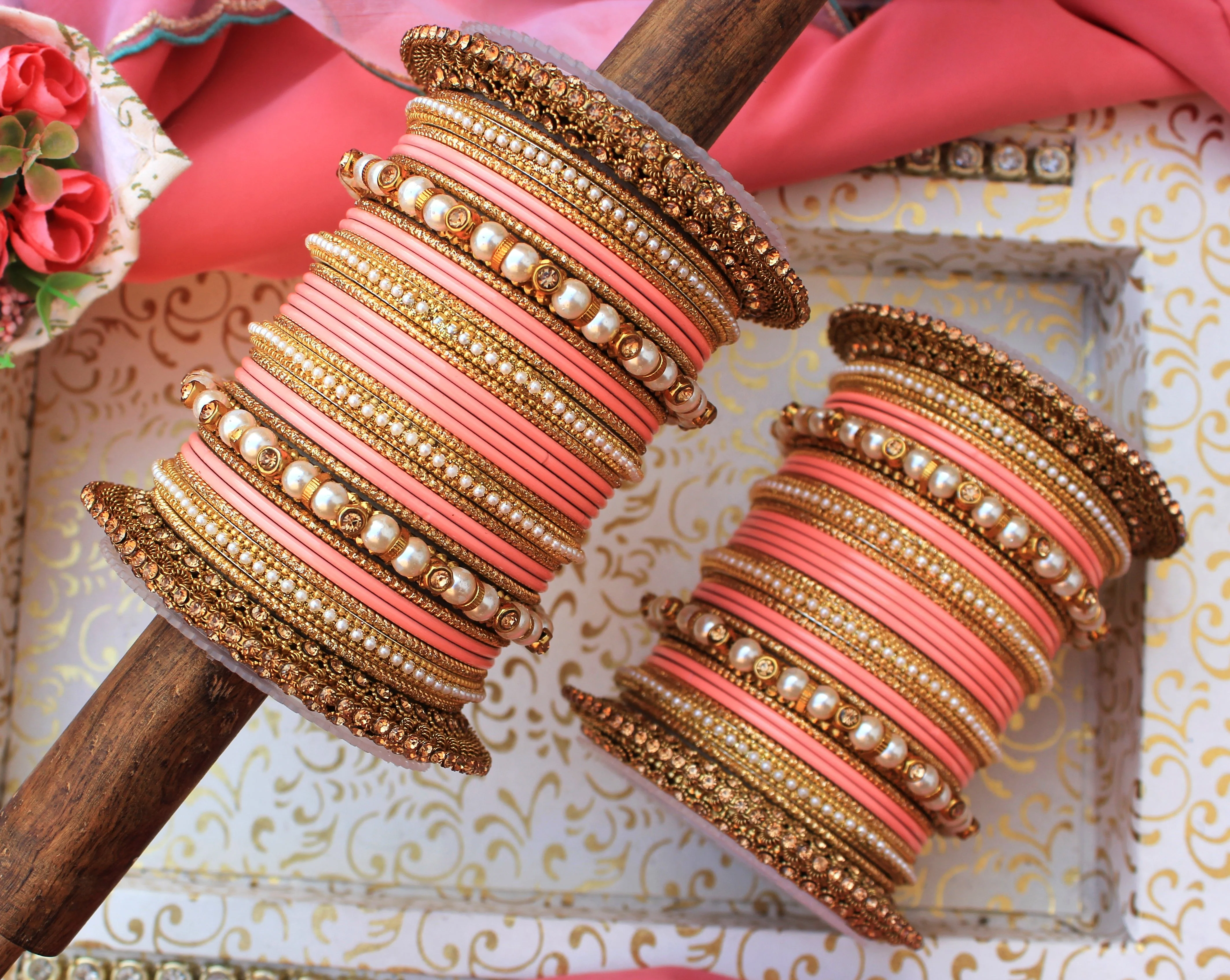 Beautiful Bridal Bangle Set with Pacheli Kada by Leshya - Image 3