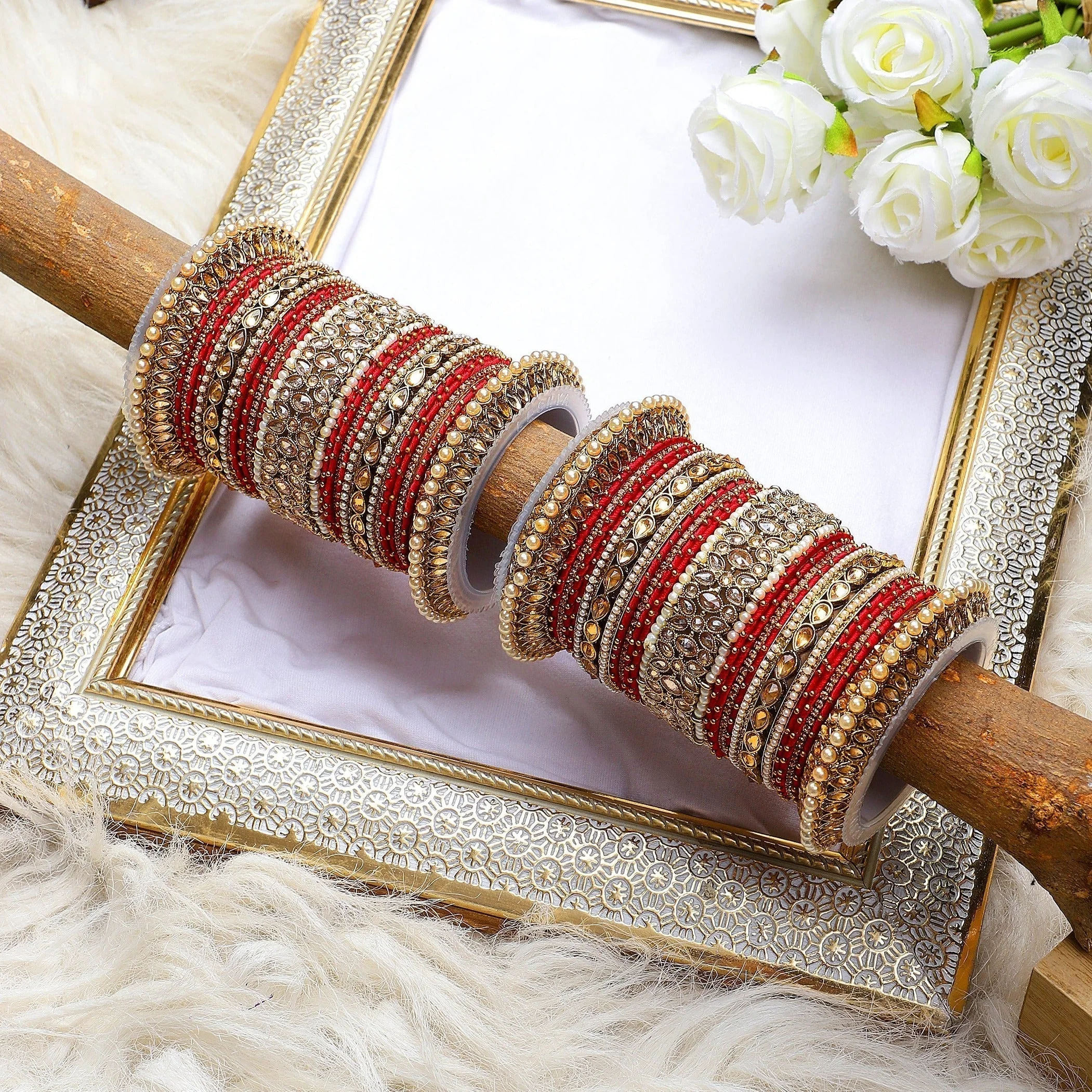 Beautiful Bridal Bangle Set with Pacheli Kada by Leshya - Image 14