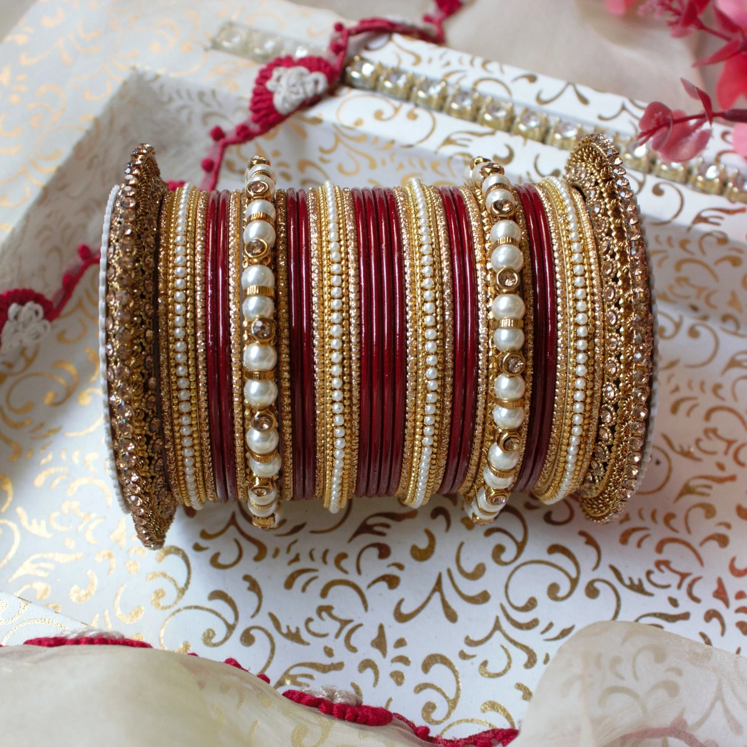 Beautiful Bridal Bangle Set with Pacheli Kada by Leshya - Image 2