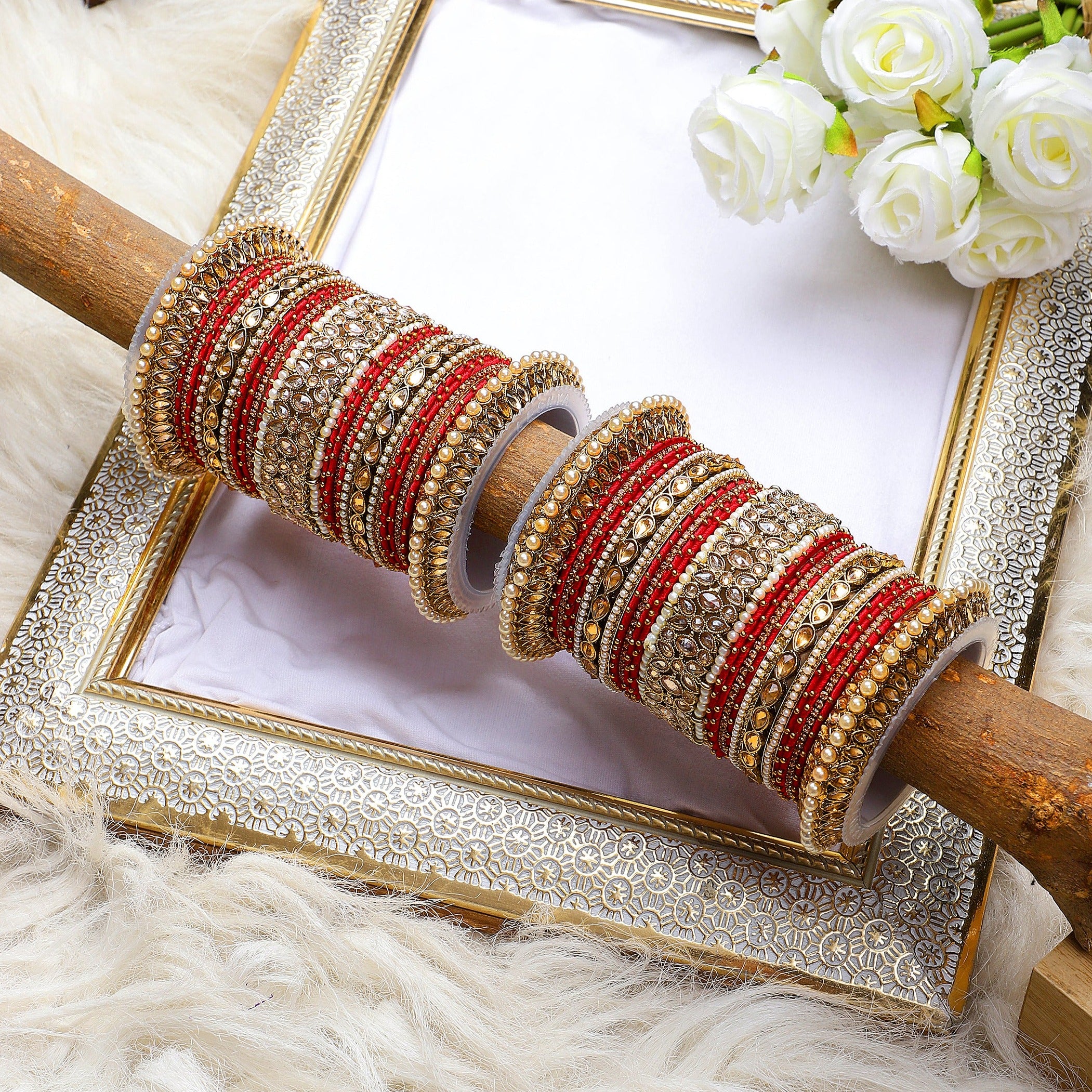 Beautiful Bridal Bangle Set with Pacheli Kada by Leshya - Image 2