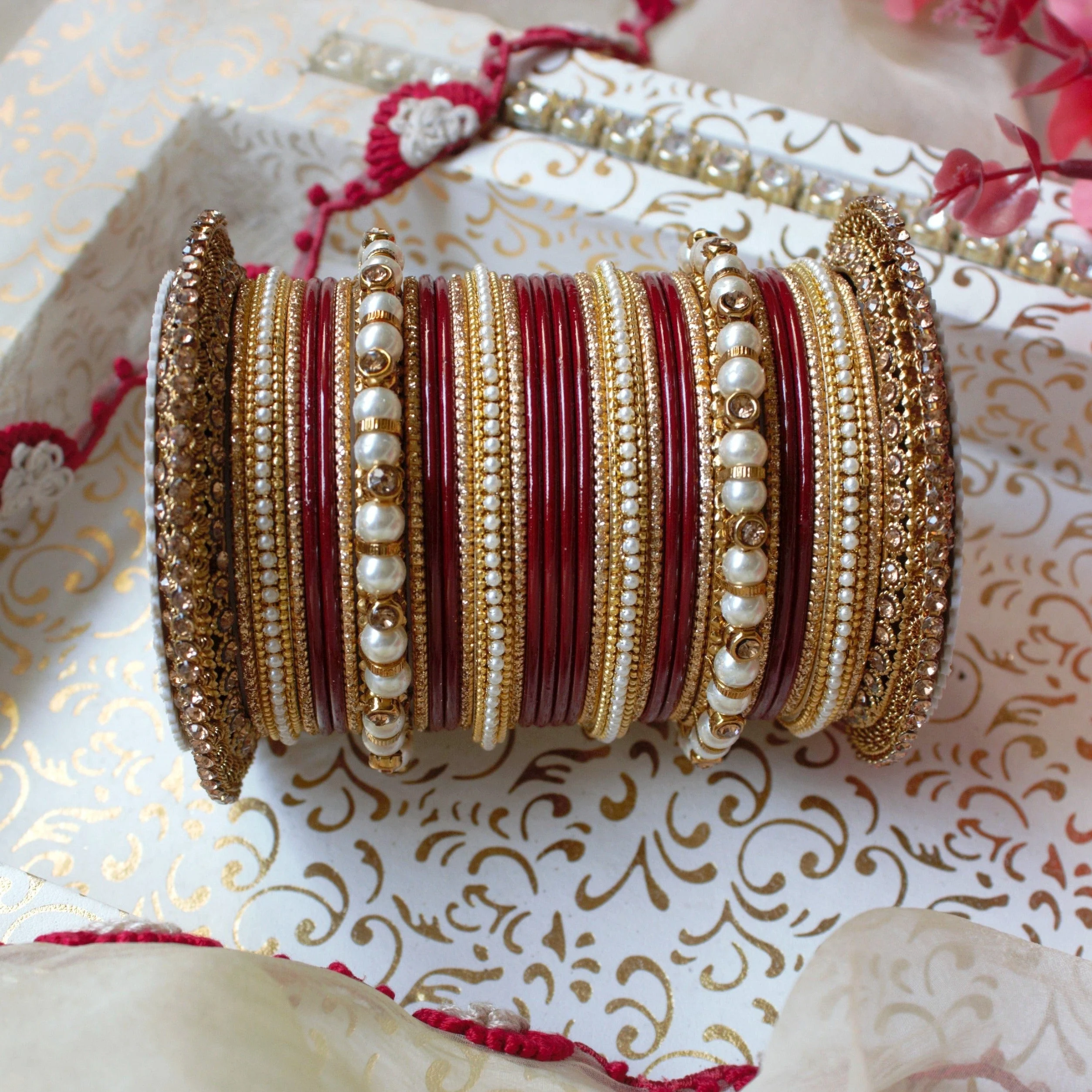 Beautiful Bridal Bangle Set with Pacheli Kada by Leshya - Image 5