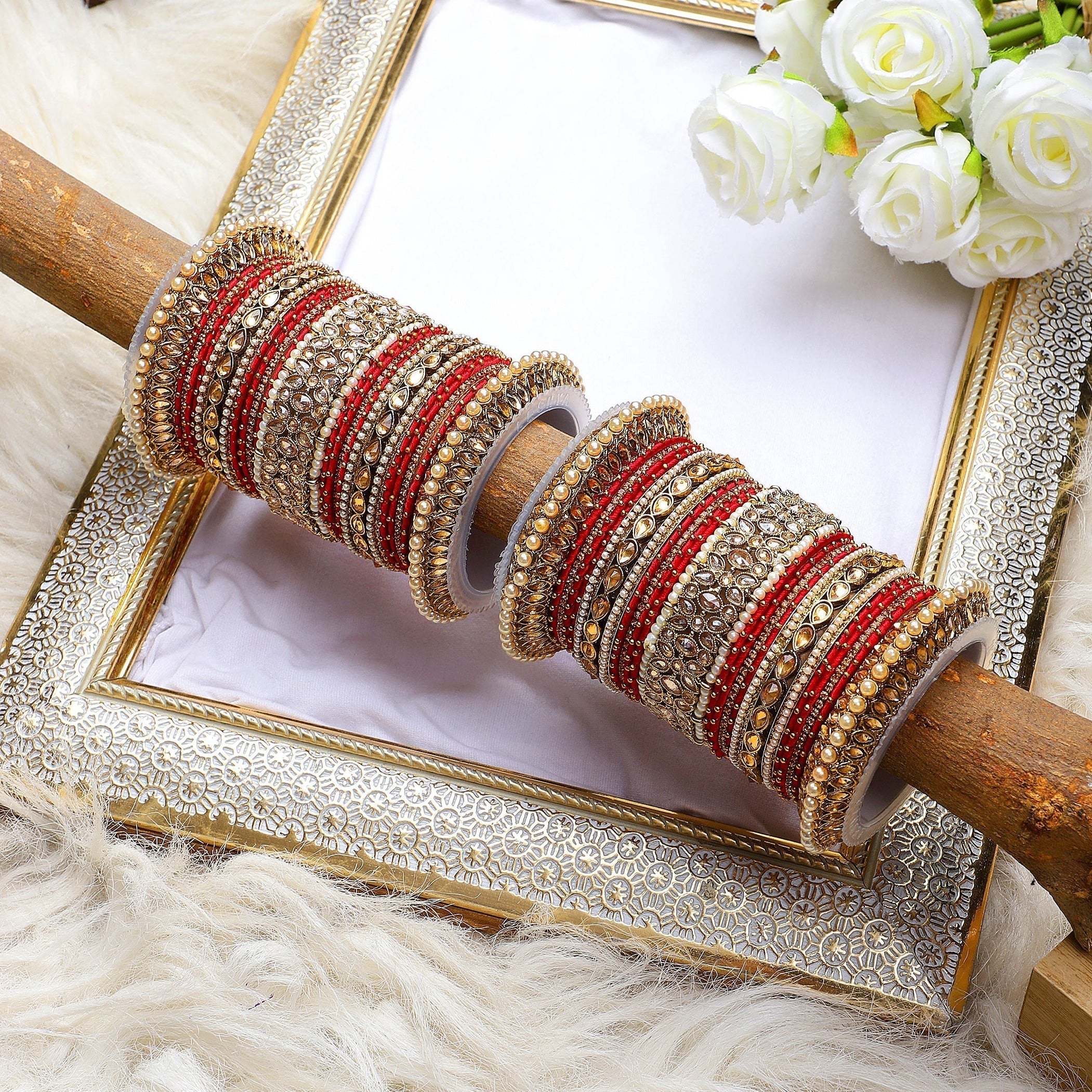 Beautiful Bridal Bangle Set with Pacheli Kada by Leshya - Image 10