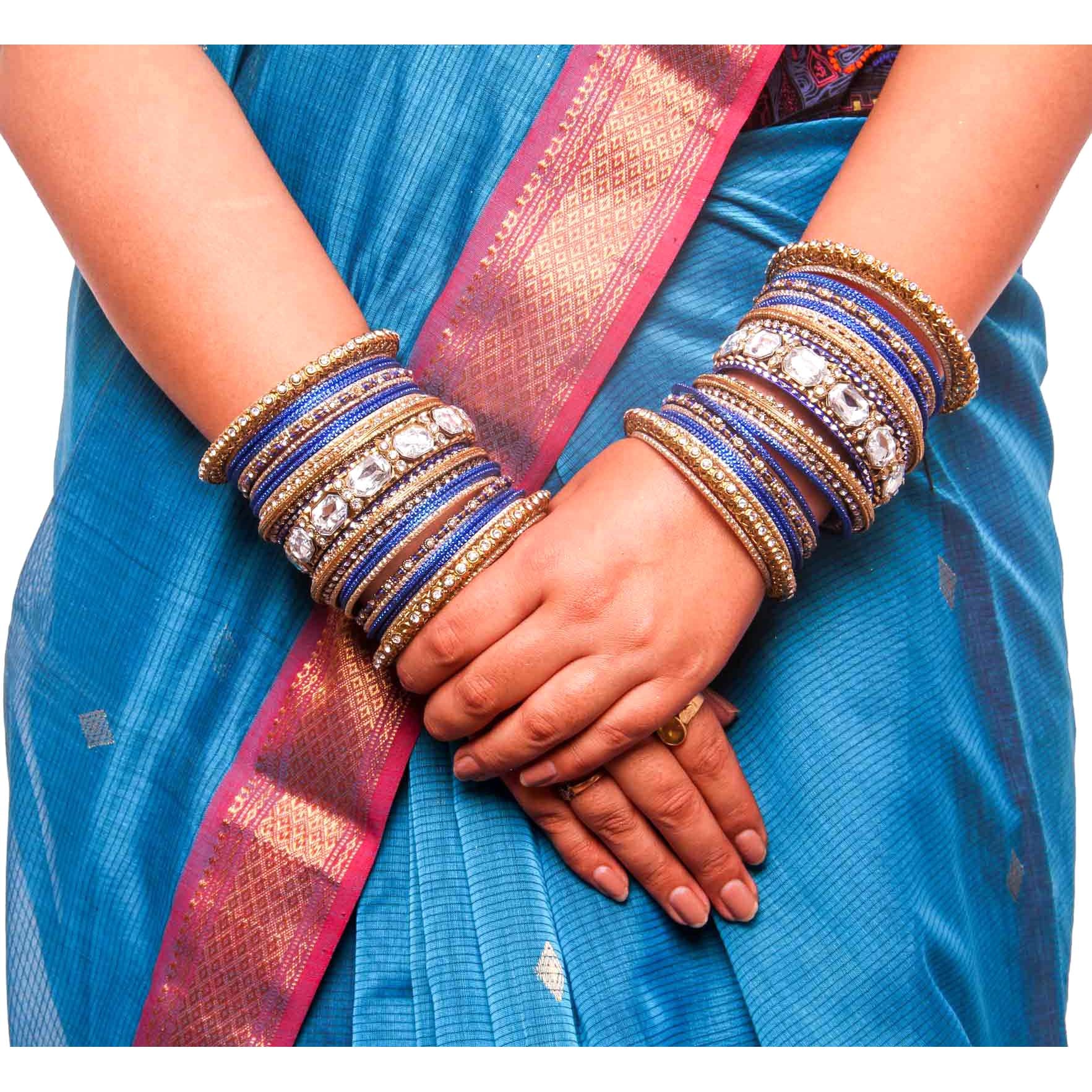 Set of 2 Beautiful Colored Bangle Set With Big Kundan Stone - Image 11