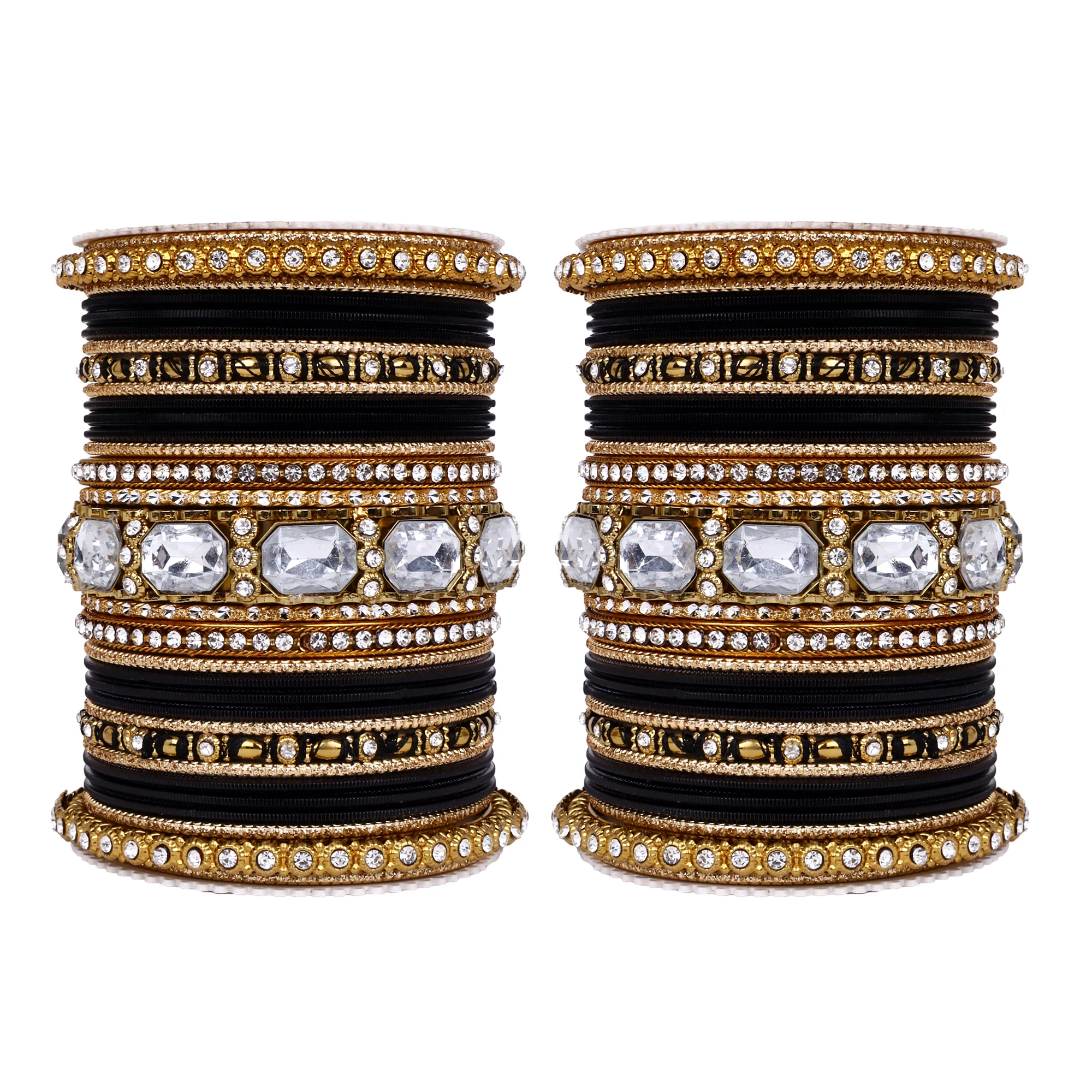 Set of 2 Beautiful Colored Bangle Set With Big Kundan Stone - Image 13
