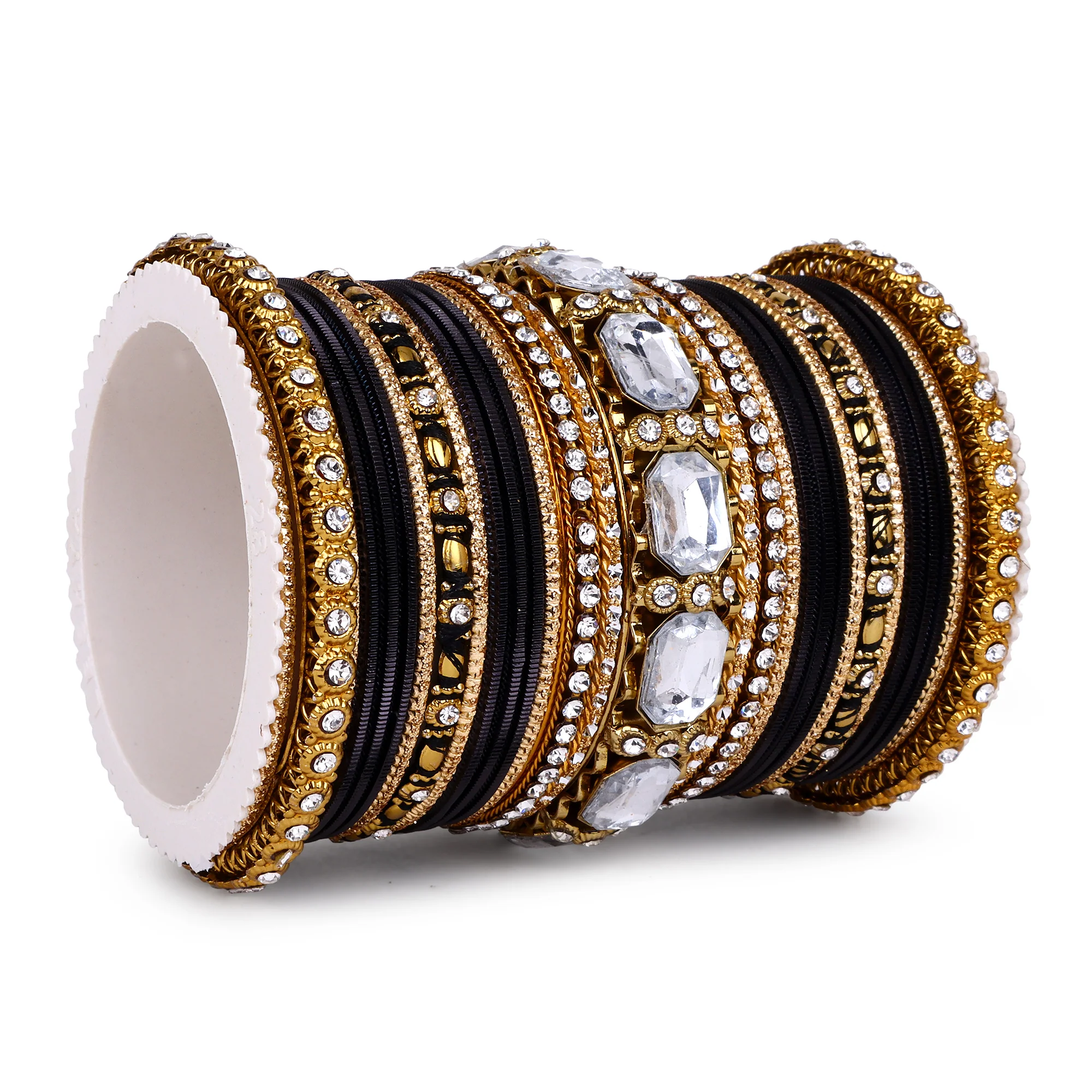 Set of 2 Beautiful Colored Bangle Set With Big Kundan Stone - Image 14