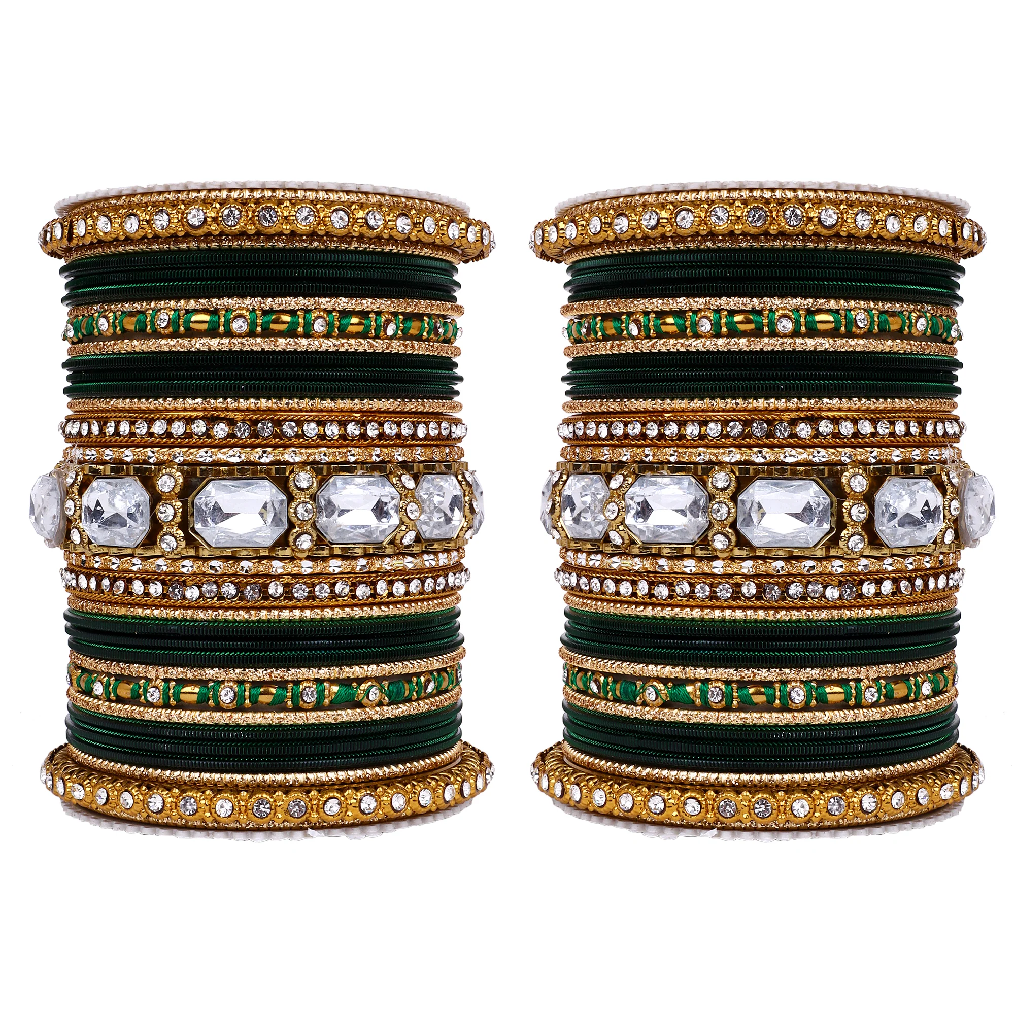 Set of 2 Beautiful Colored Bangle Set With Big Kundan Stone - Image 16
