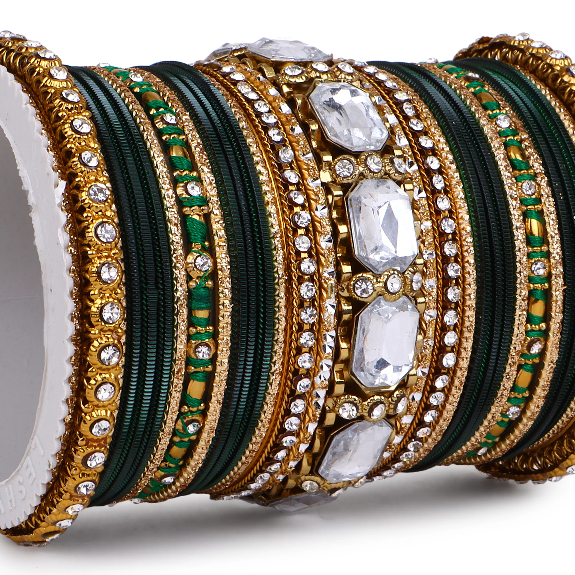Set of 2 Beautiful Colored Bangle Set With Big Kundan Stone - Image 17