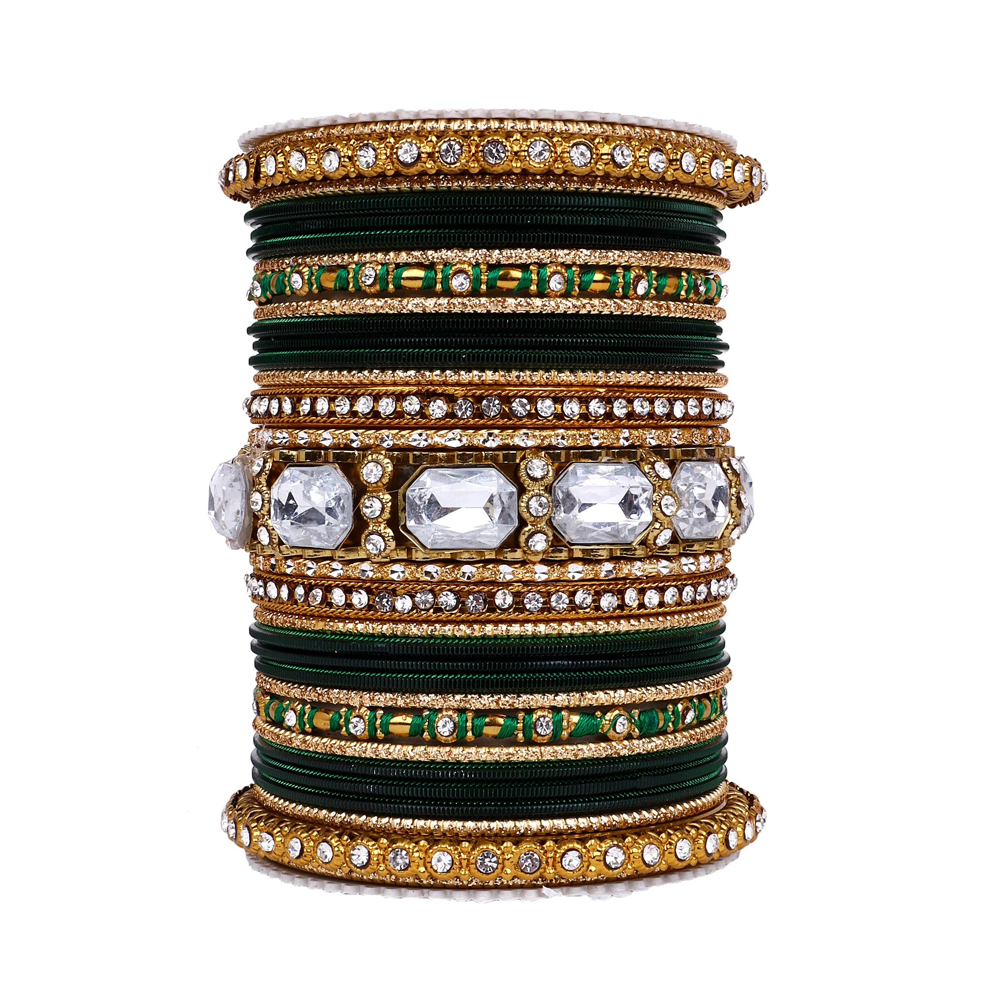 Set of 2 Beautiful Colored Bangle Set With Big Kundan Stone - Image 18