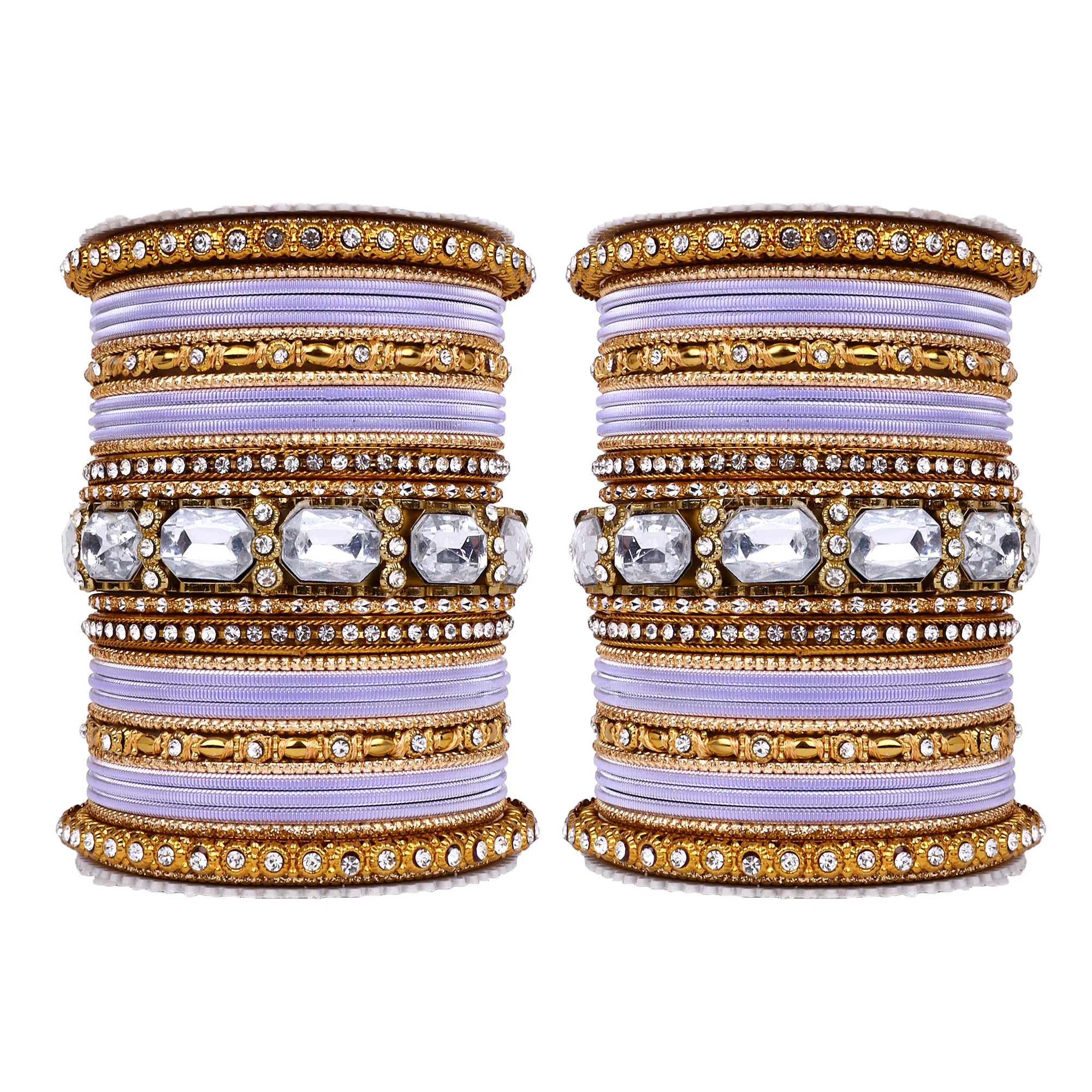 Set of 2 Beautiful Colored Bangle Set With Big Kundan Stone - Image 19