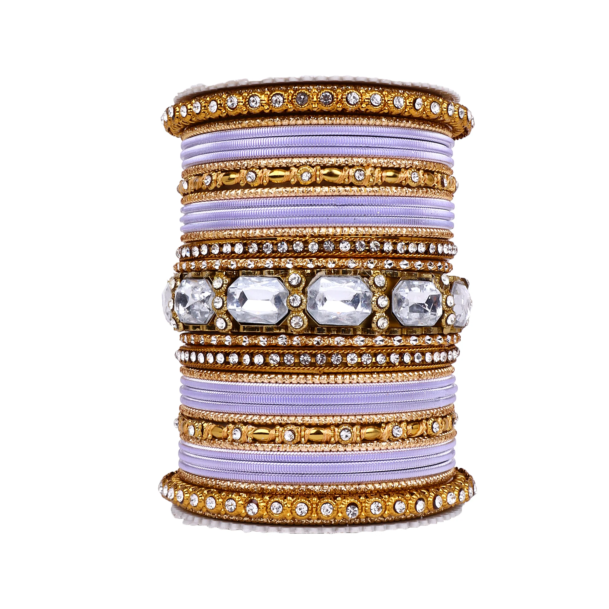 Set of 2 Beautiful Colored Bangle Set With Big Kundan Stone - Image 21