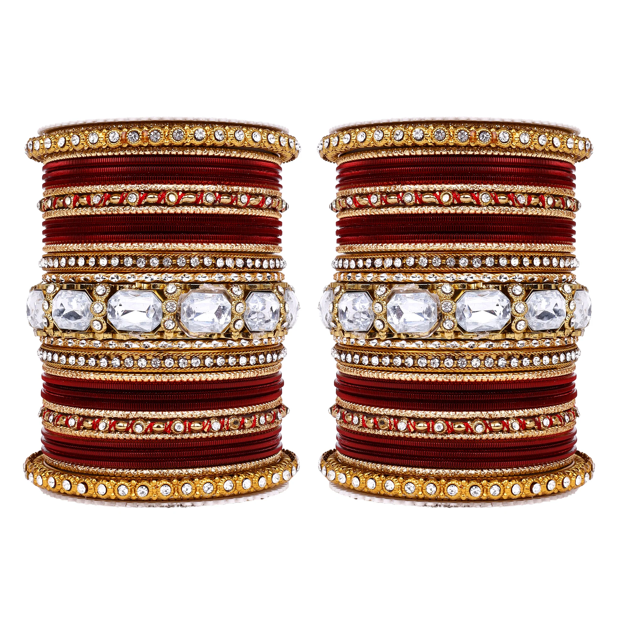 Set of 2 Beautiful Colored Bangle Set With Big Kundan Stone - Image 22