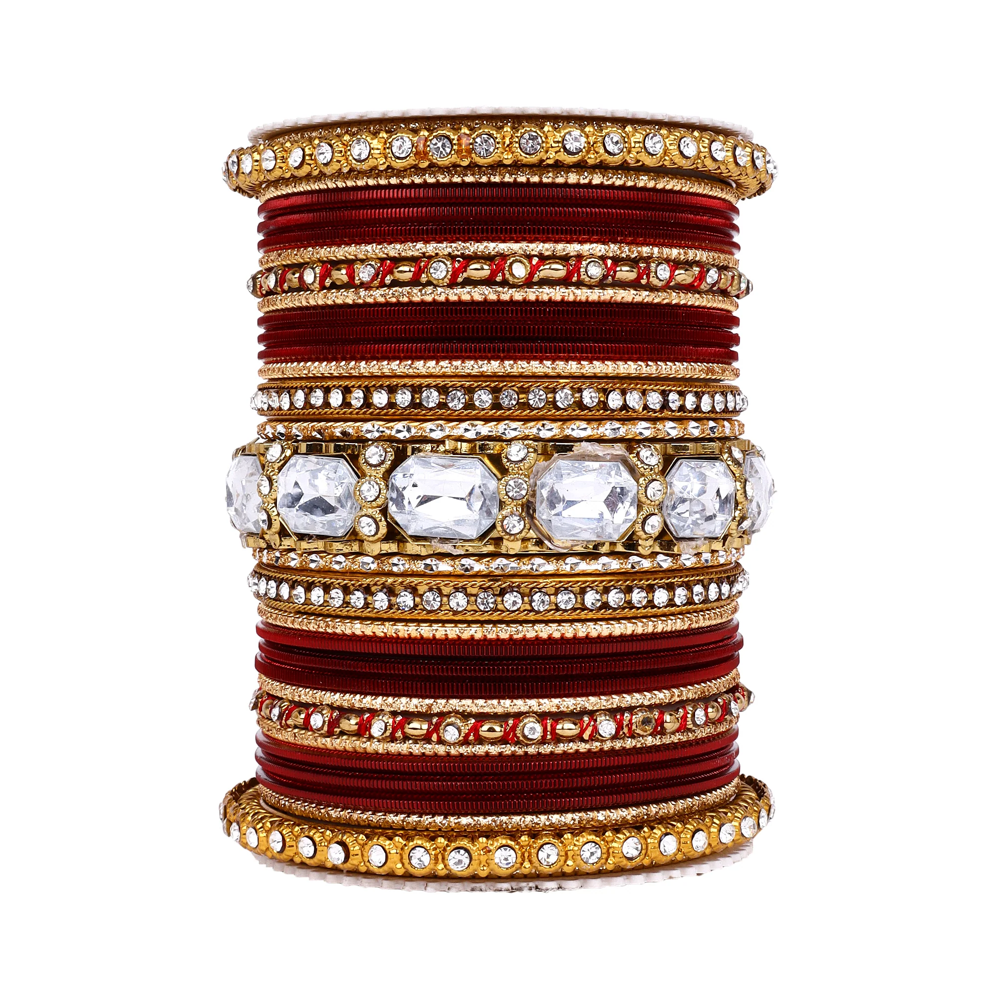 Set of 2 Beautiful Colored Bangle Set With Big Kundan Stone - Image 24