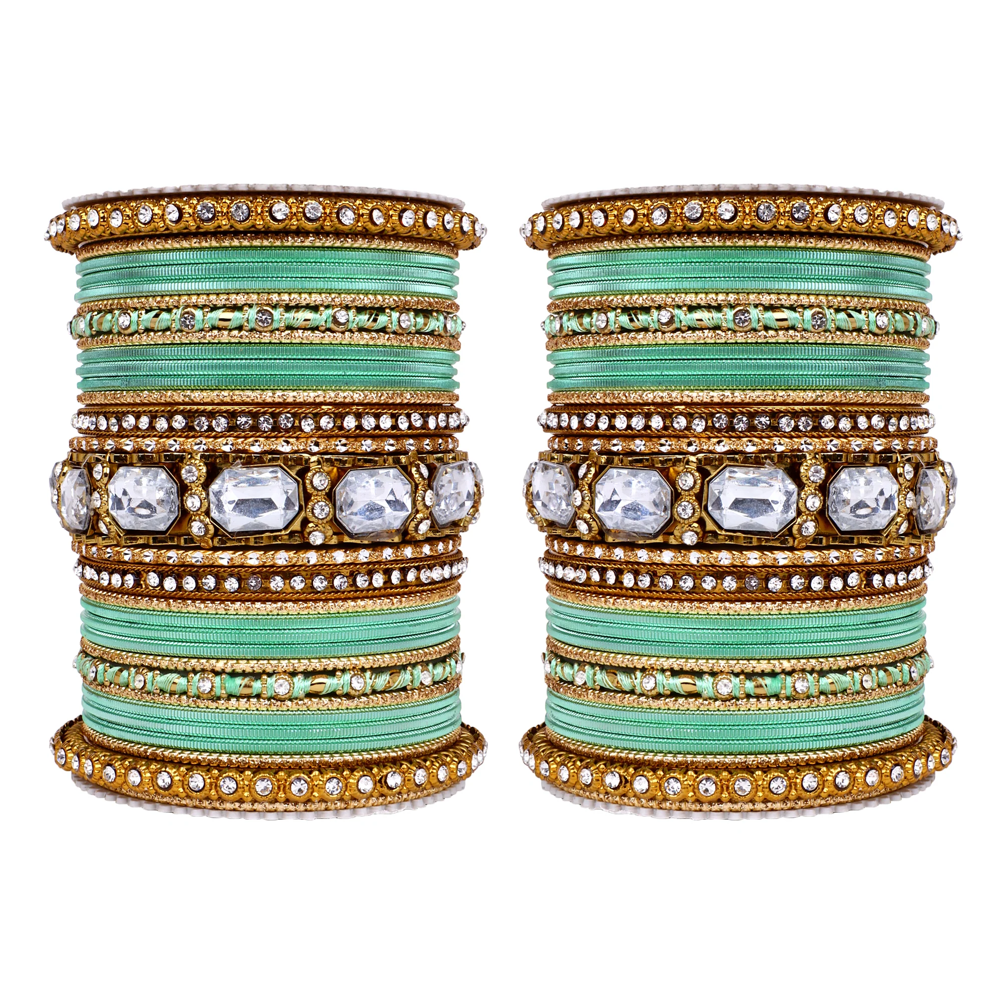 Set of 2 Beautiful Colored Bangle Set With Big Kundan Stone - Image 25