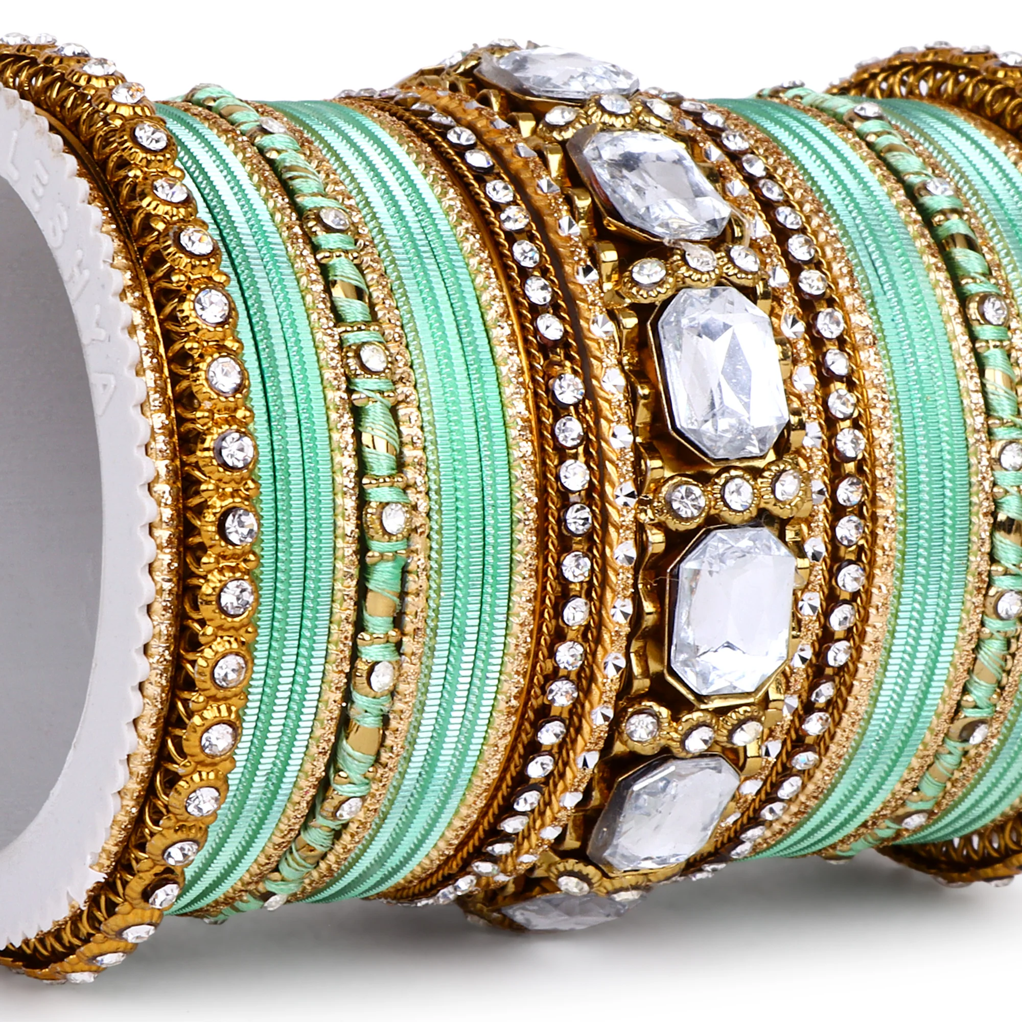 Set of 2 Beautiful Colored Bangle Set With Big Kundan Stone - Image 26